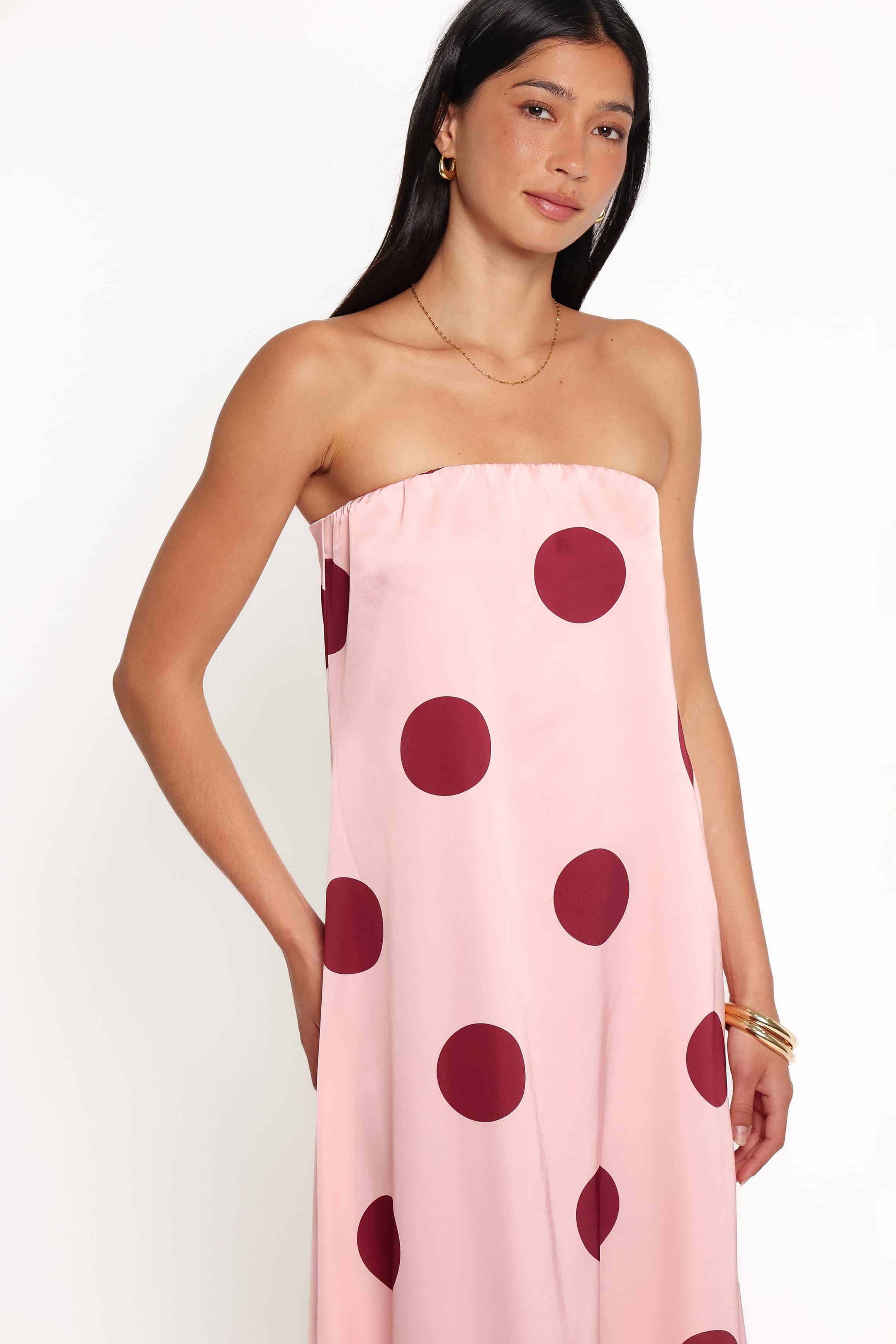 DRESSES Delaney Strapless Maxi Dress - Pink Polka Dot