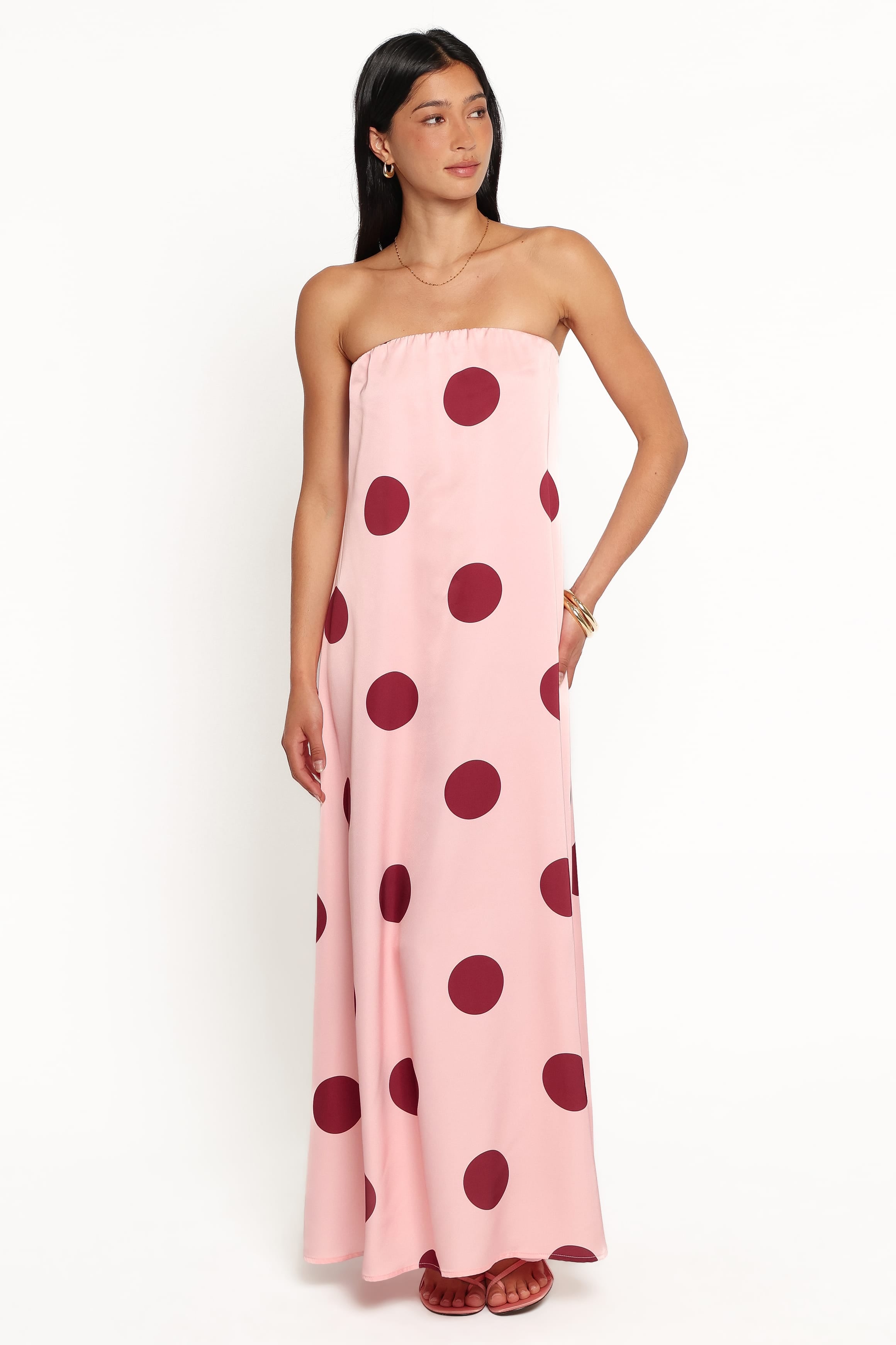 DRESSES Delaney Strapless Maxi Dress - Pink Polka Dot