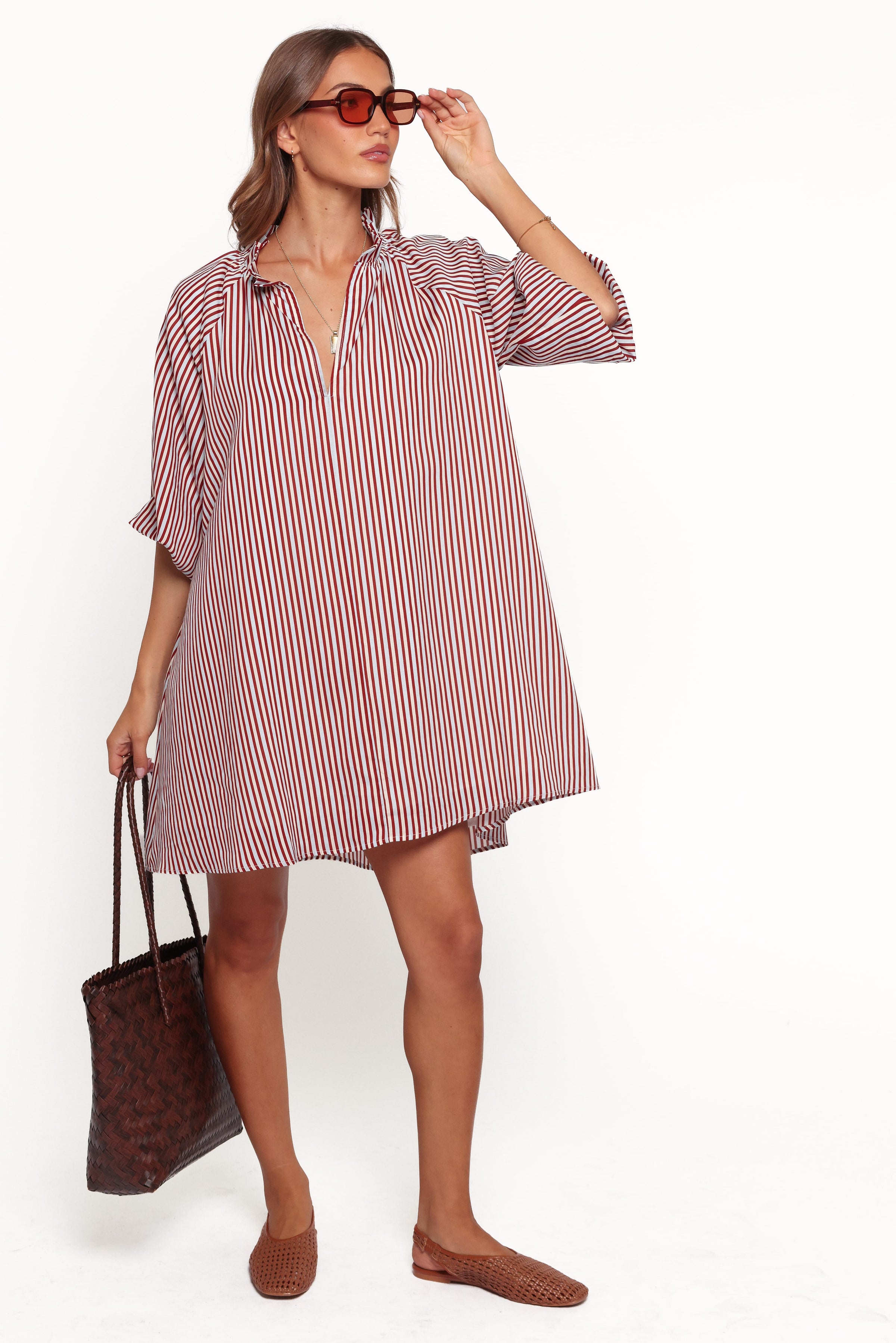 DRESSES Doran Mini Dress - Brown/Blue Stripe