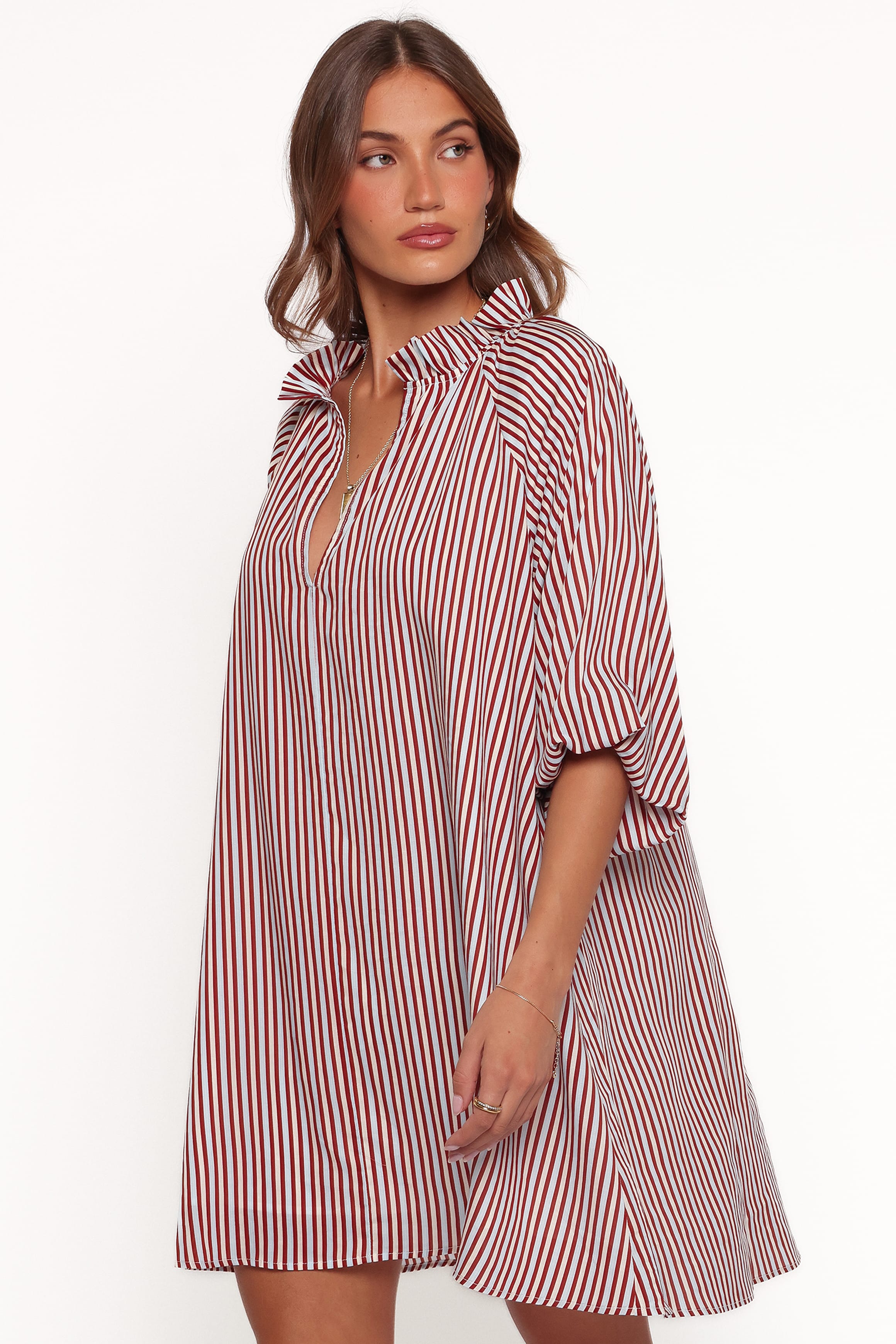DRESSES Doran Mini Dress - Brown/Blue Stripe