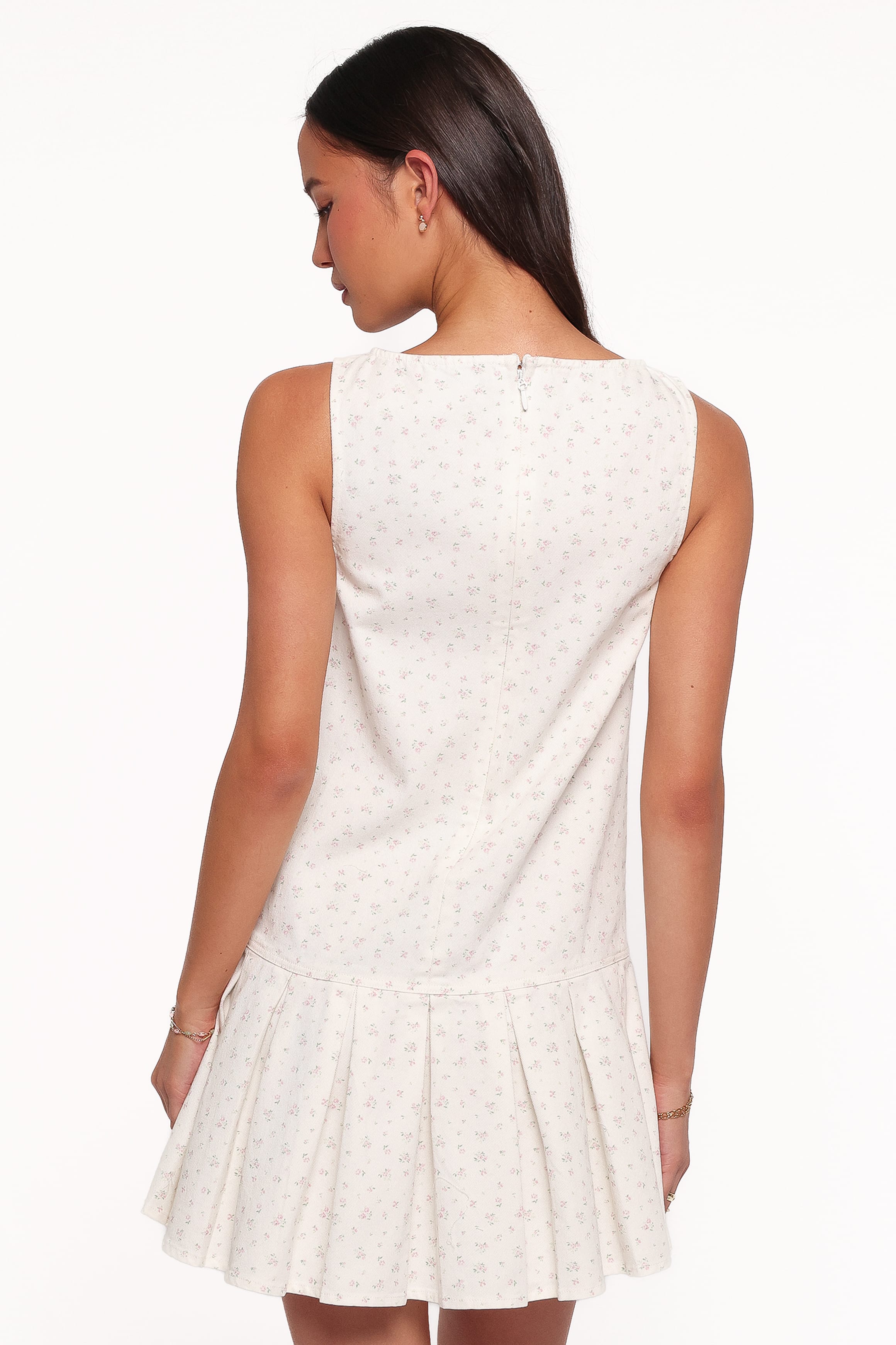 DRESSES Elarina Pleated Mini Dress - White Ditsy Floral
