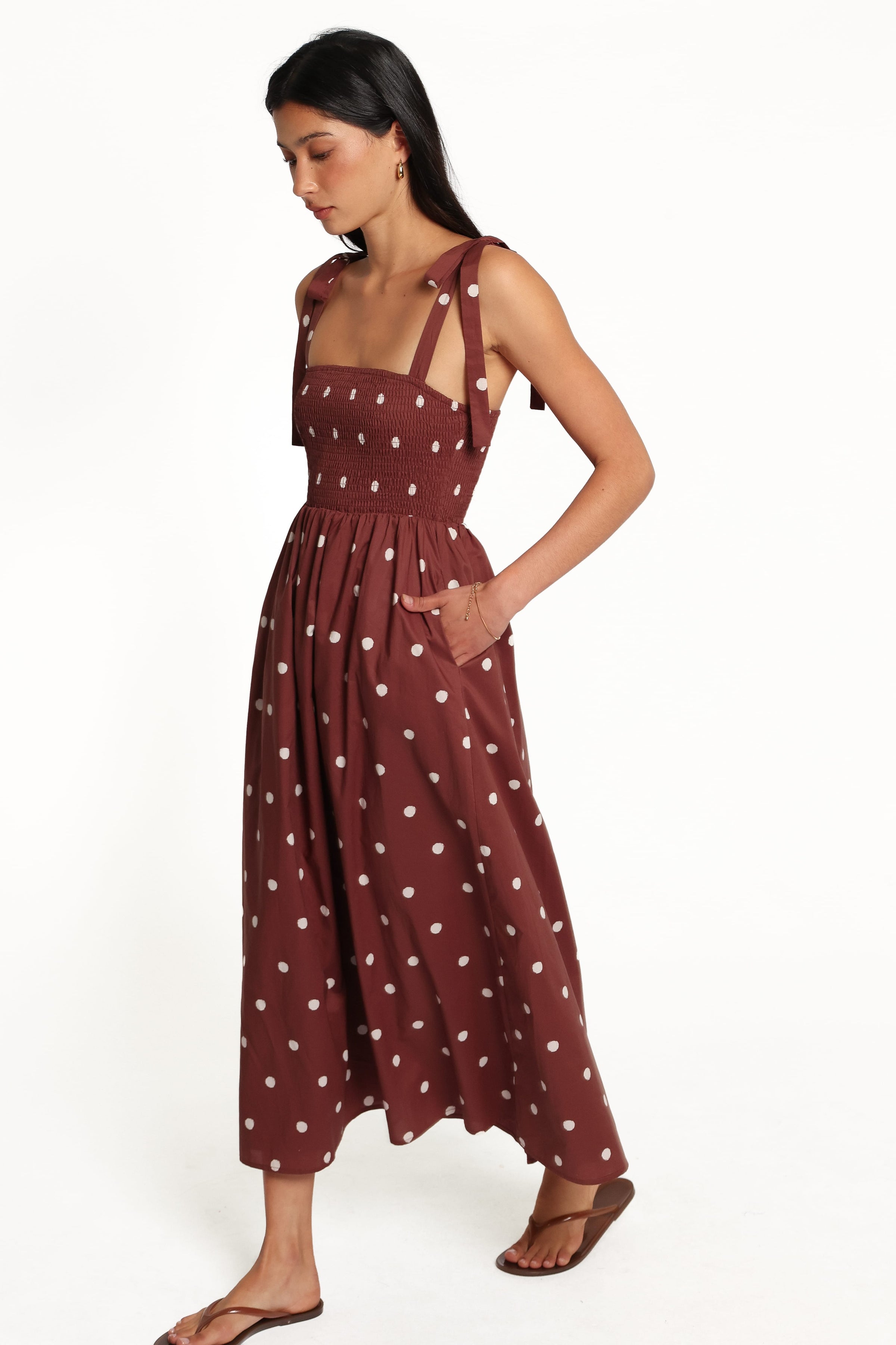 DRESSES Elford Midi Dress - Brown Polka Dot