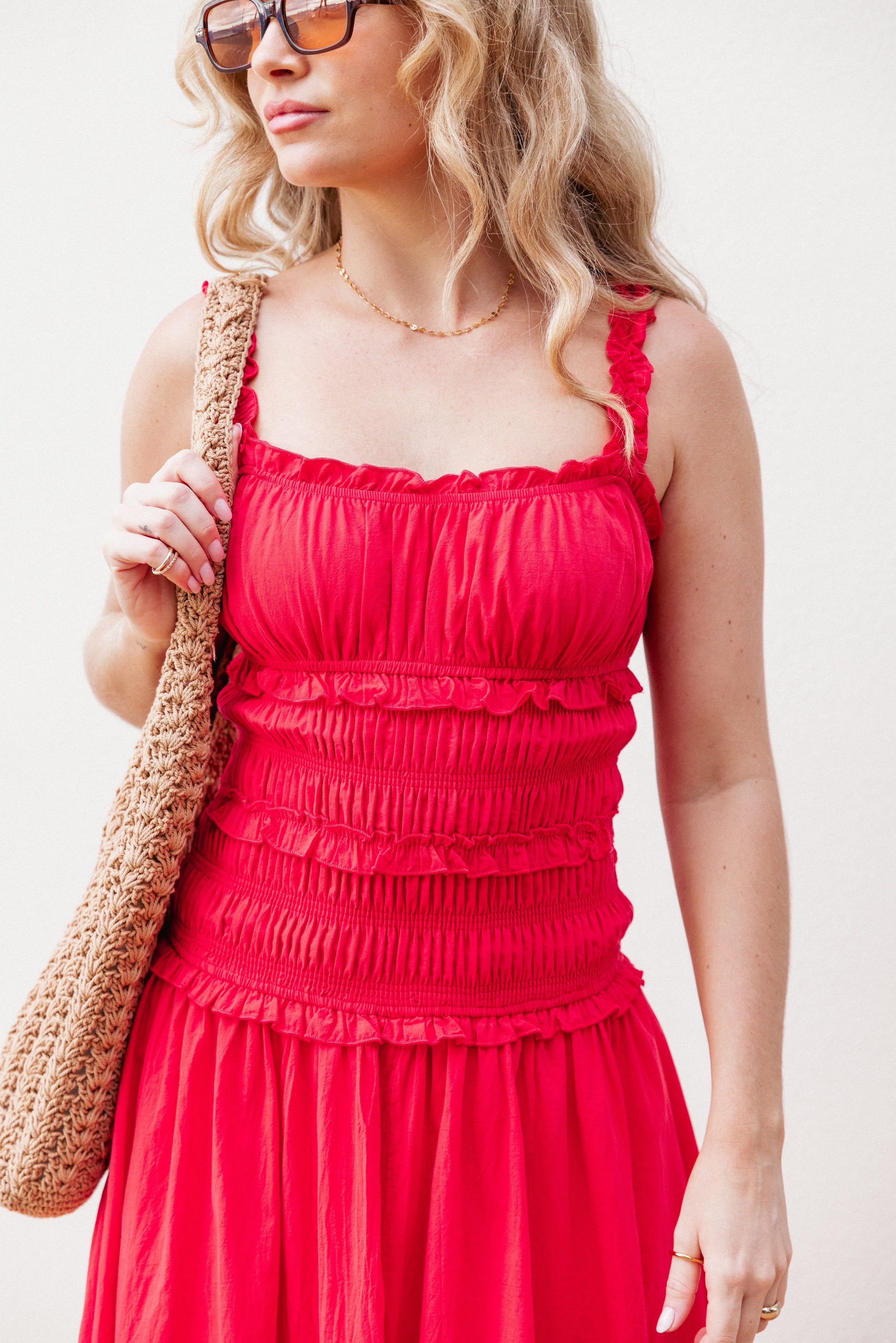 DRESSES Enola Gather Midi Dress - Red