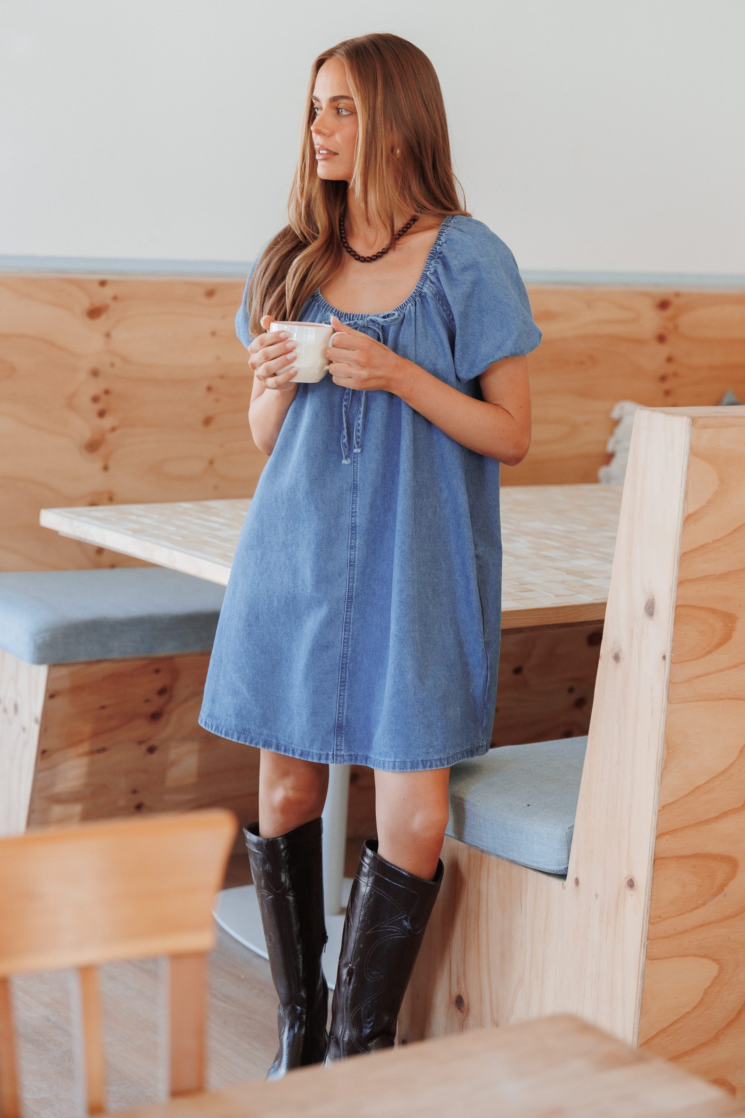 DRESSES Farren Mini Dress - Mid Wash Denim Blue