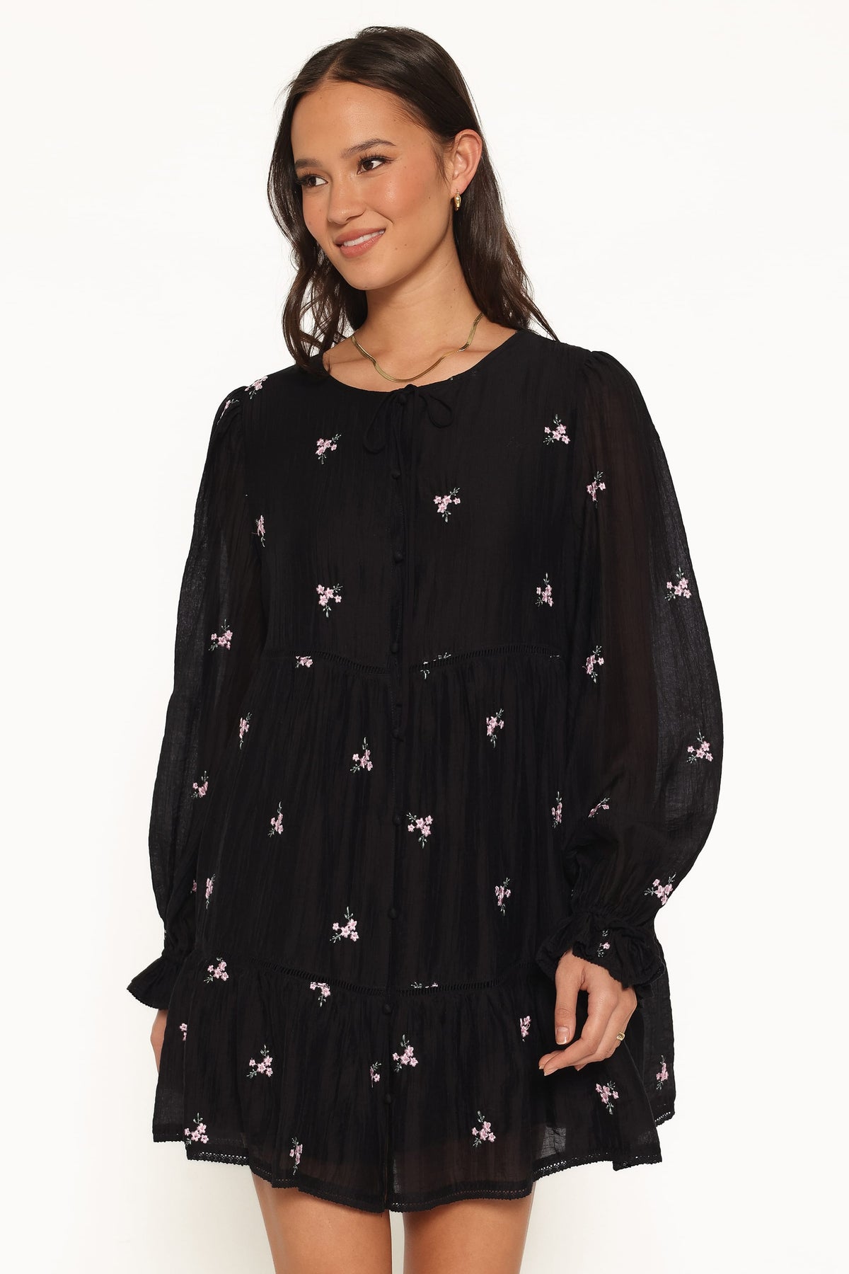 DRESSES Immy Embroidered Mini Dress - Black Floral