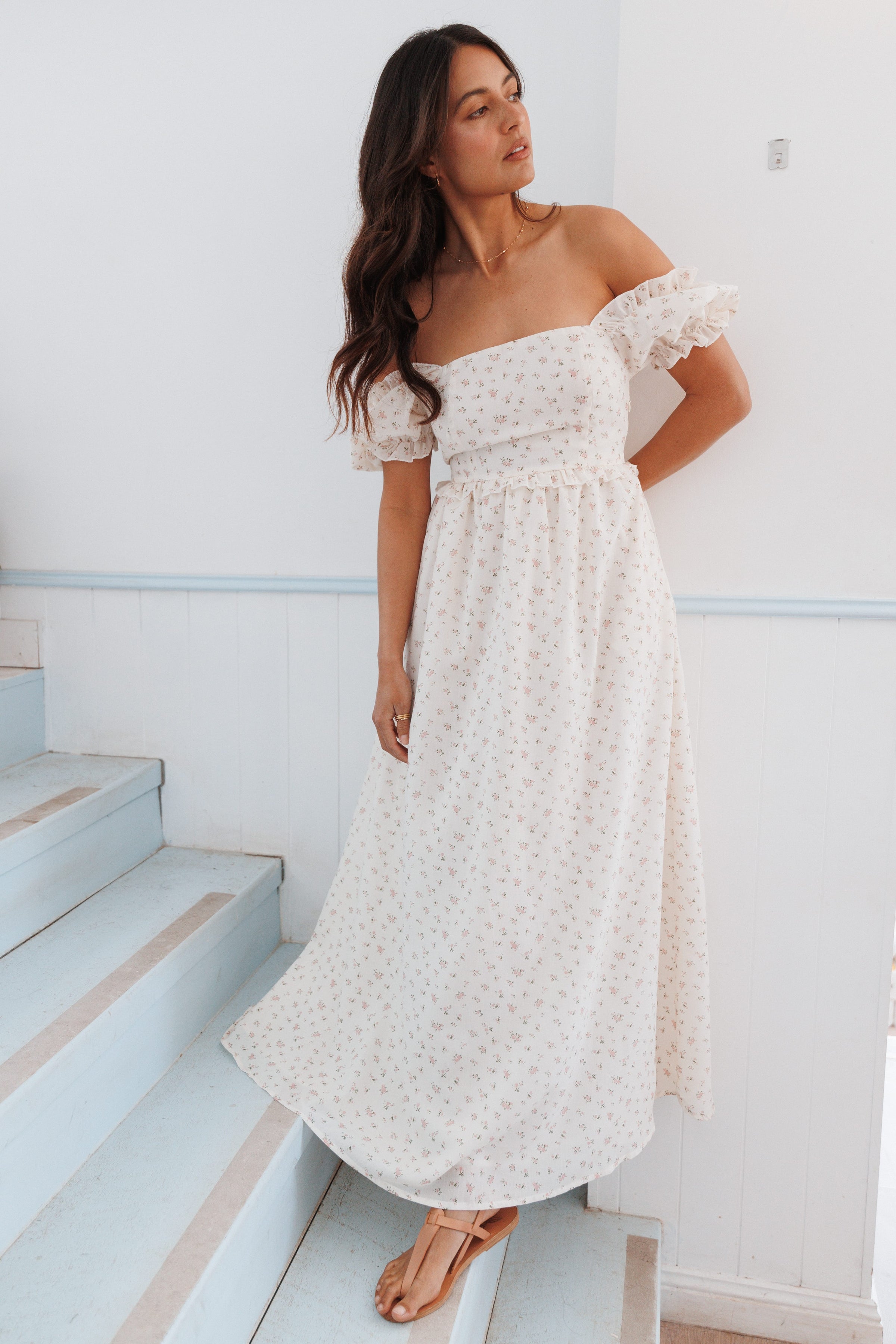 DRESSES Jorina Puff Sleeve Maxi Dress - Cream Ditsy Floral