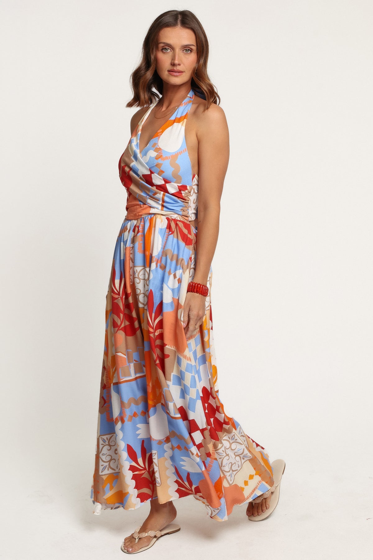 DRESSES Juliana Halterneck Midi Dress - Blue Red Geo Tropic