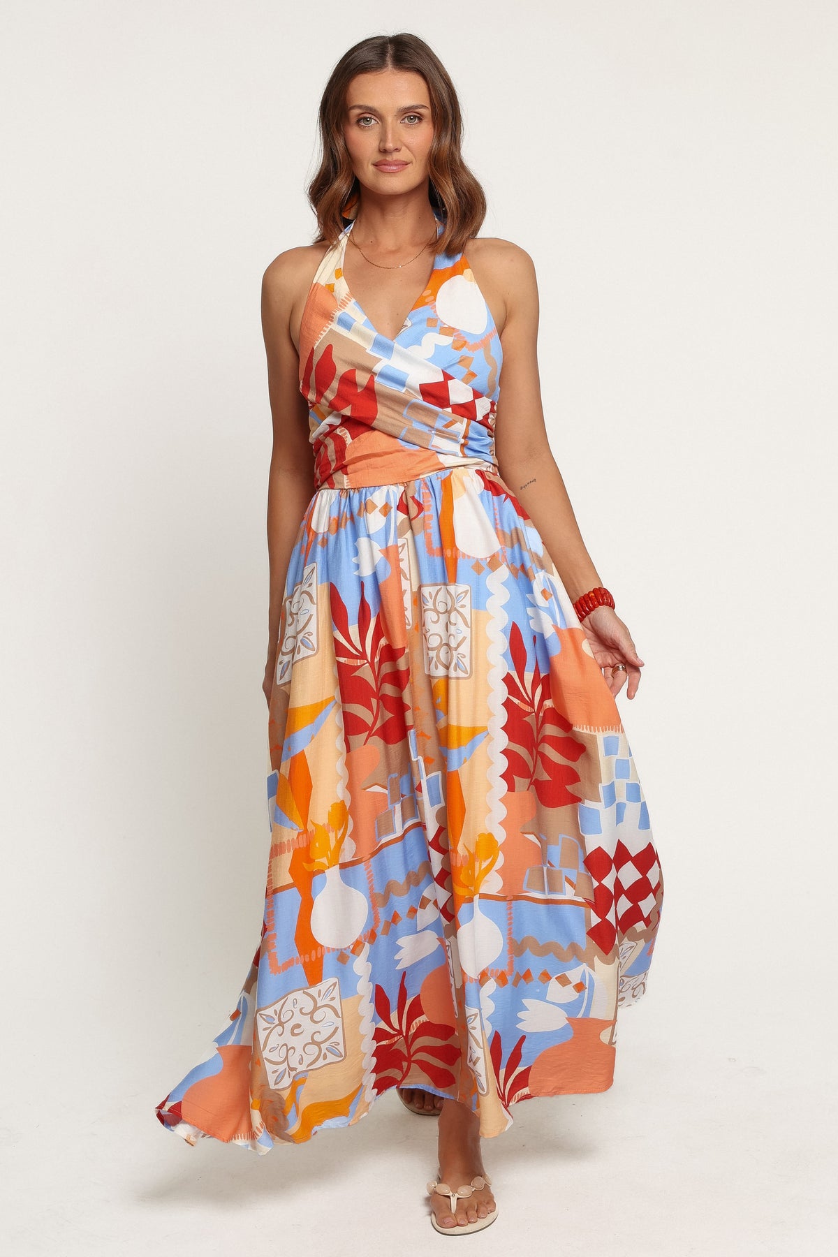 DRESSES Juliana Halterneck Midi Dress - Blue Red Geo Tropic