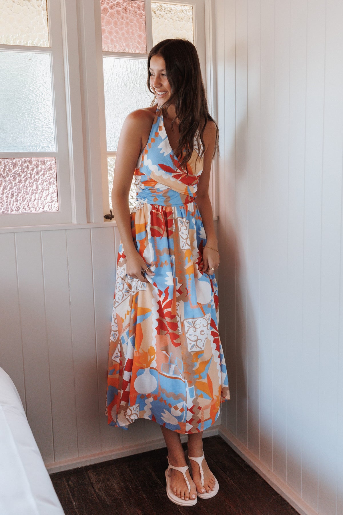 DRESSES Juliana Halterneck Midi Dress - Blue Red Geo Tropic