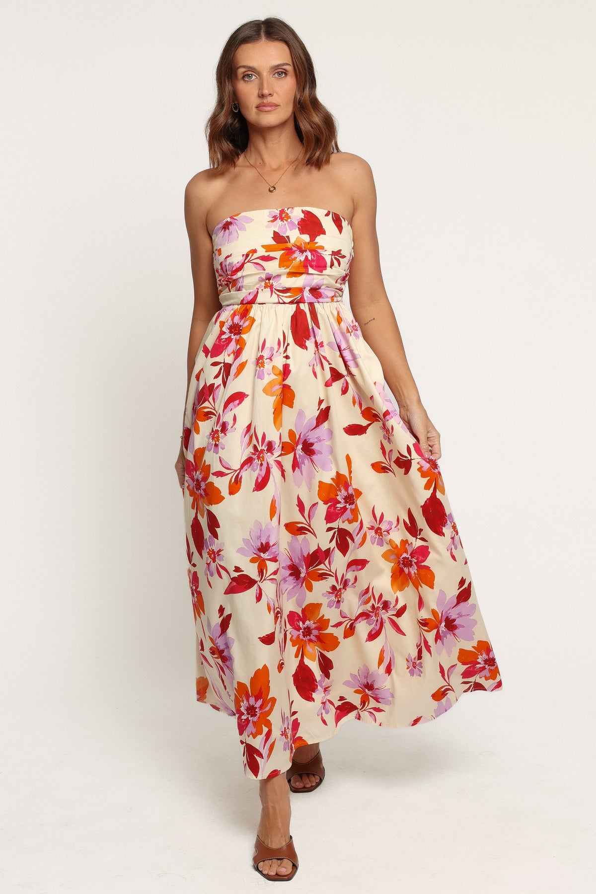 DRESSES Kayt Strapless Dress - Orange Pink Floral