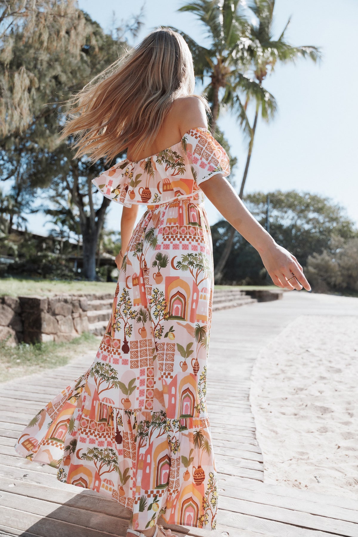 DRESSES Kelsey Off Shoulder Maxi Dress - Pink Tropical