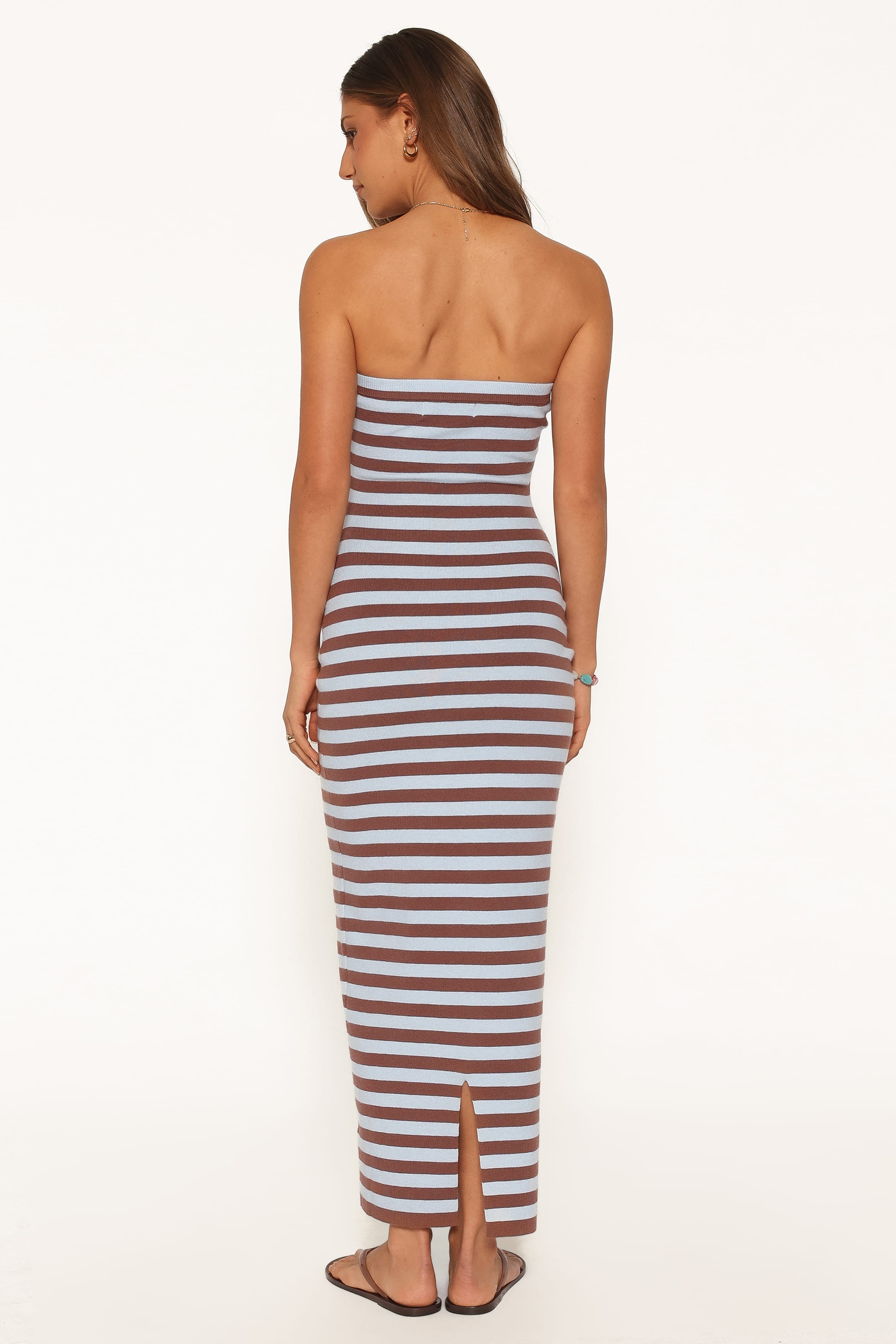 DRESSES Latoya Strapless Midi Dress - Blue Mocha Stripe