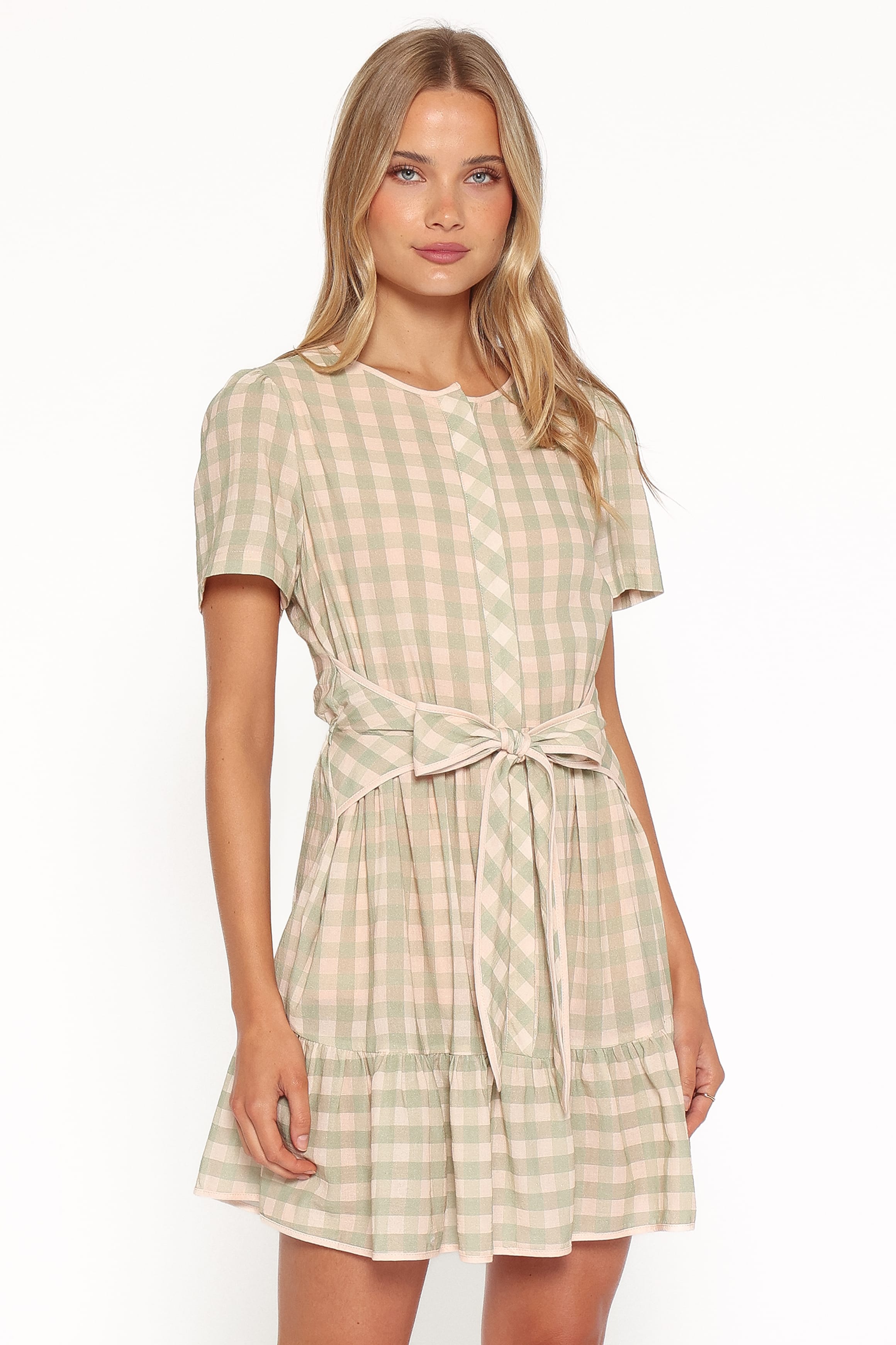 DRESSES Lorry Tie Front Mini Dress - Green/Pink Gingham