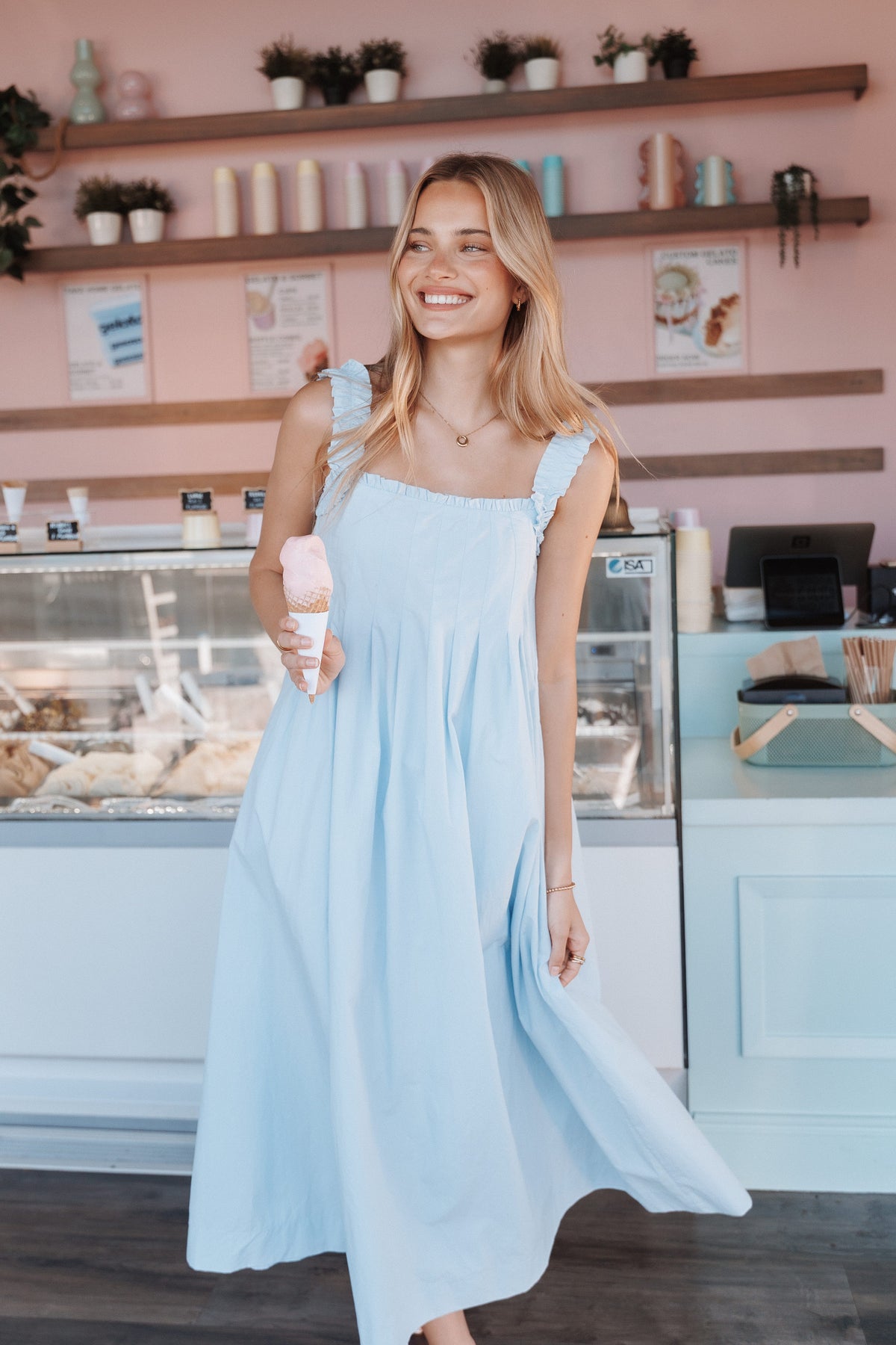 DRESSES Madalyn Pleated Midi Dress - Light Blue