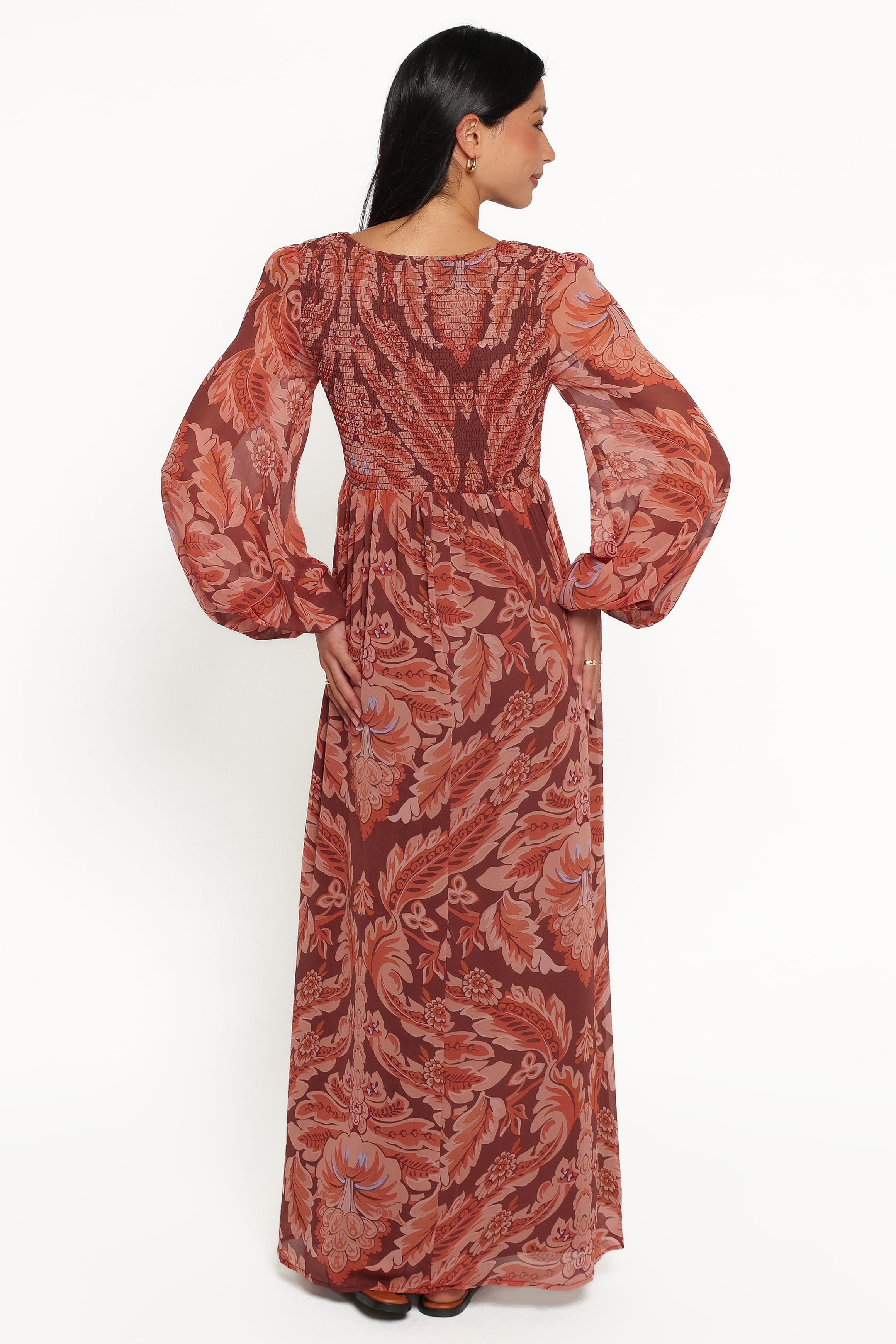DRESSES Nicholi Long Sleeve Maxi Dress - Brown Paisley