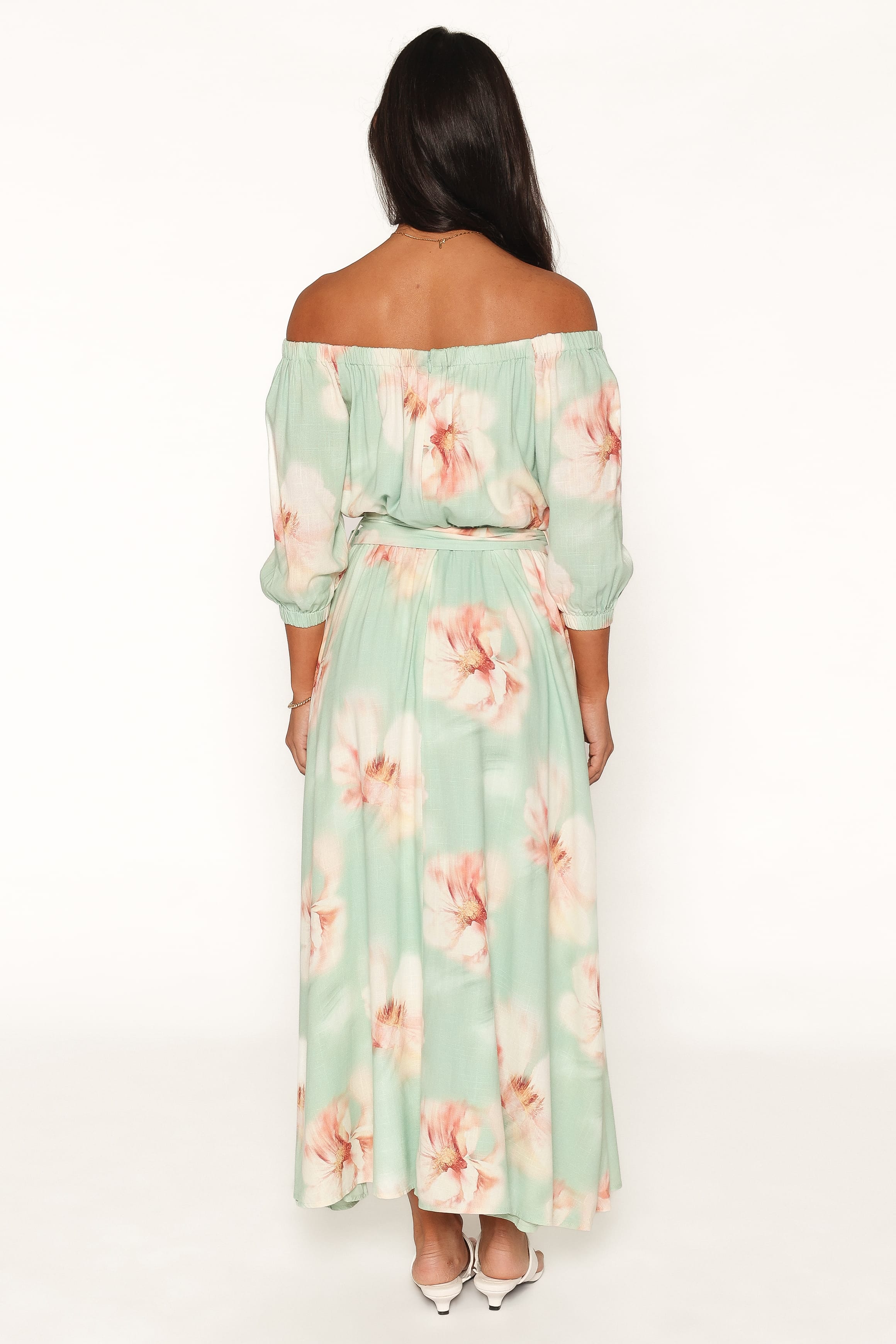 DRESSES Nori Off Shoulder Maxi Dress - Jade Green Blurred Floral
