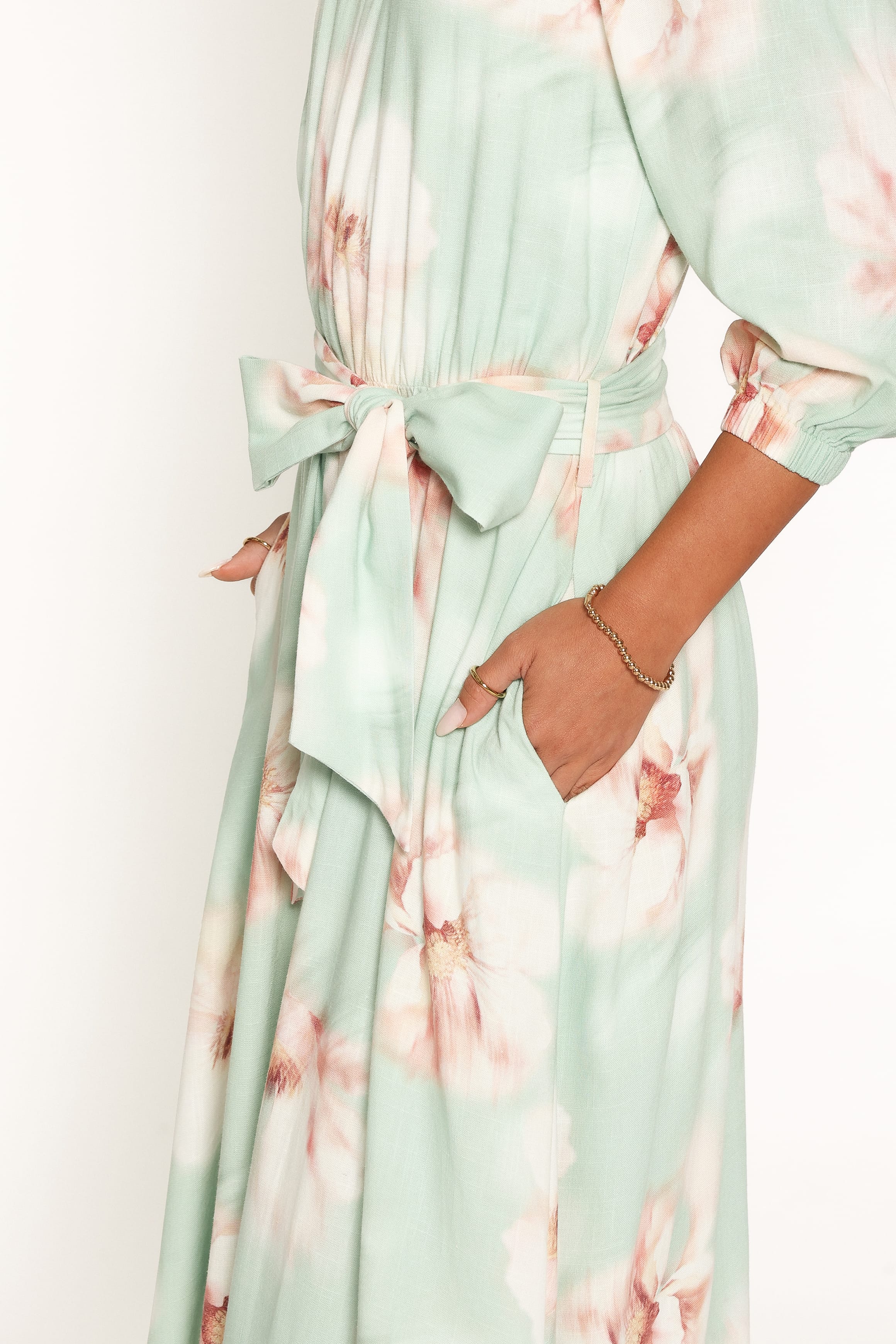 DRESSES Nori Off Shoulder Maxi Dress - Jade Green Blurred Floral