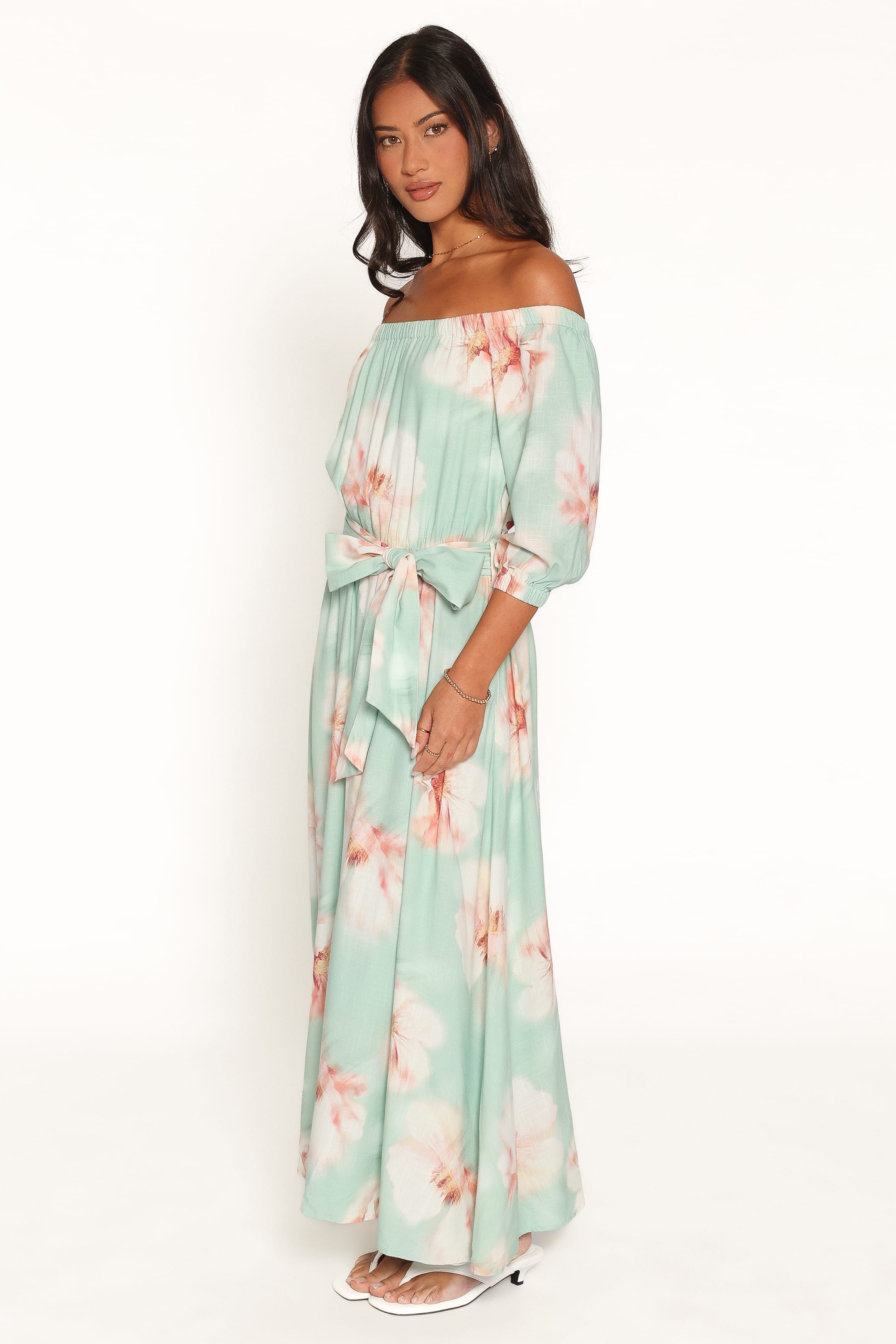 DRESSES Nori Off Shoulder Maxi Dress - Jade Green Blurred Floral