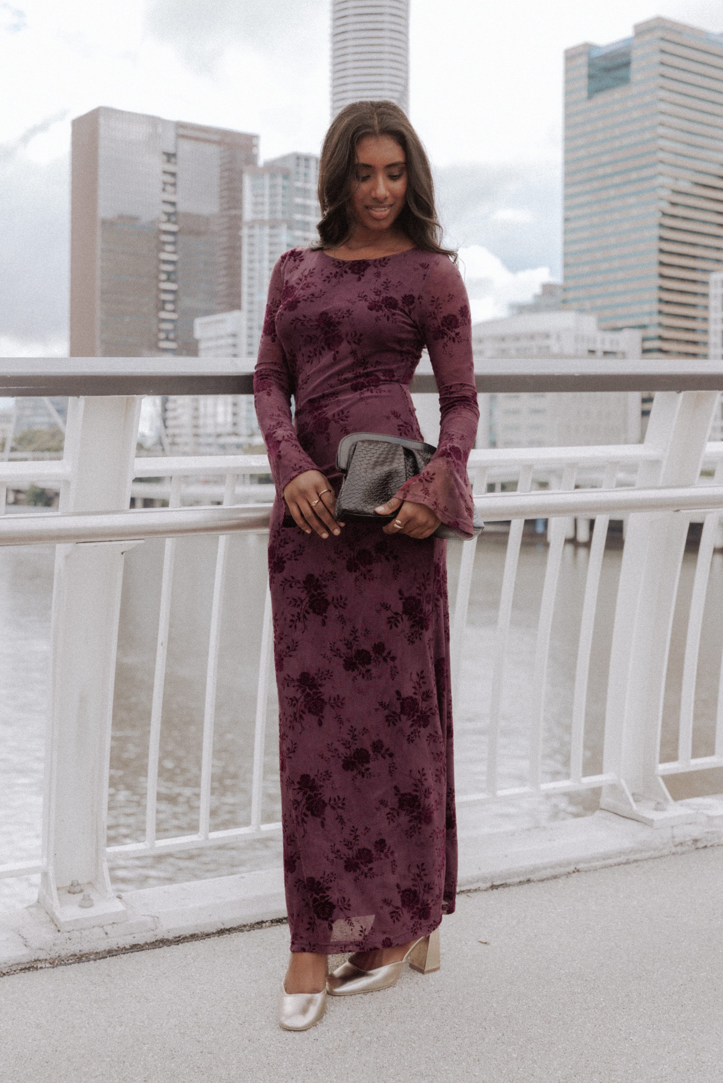 DRESSES Pandora Long Sleeve Maxi Dress - Plum Burnout