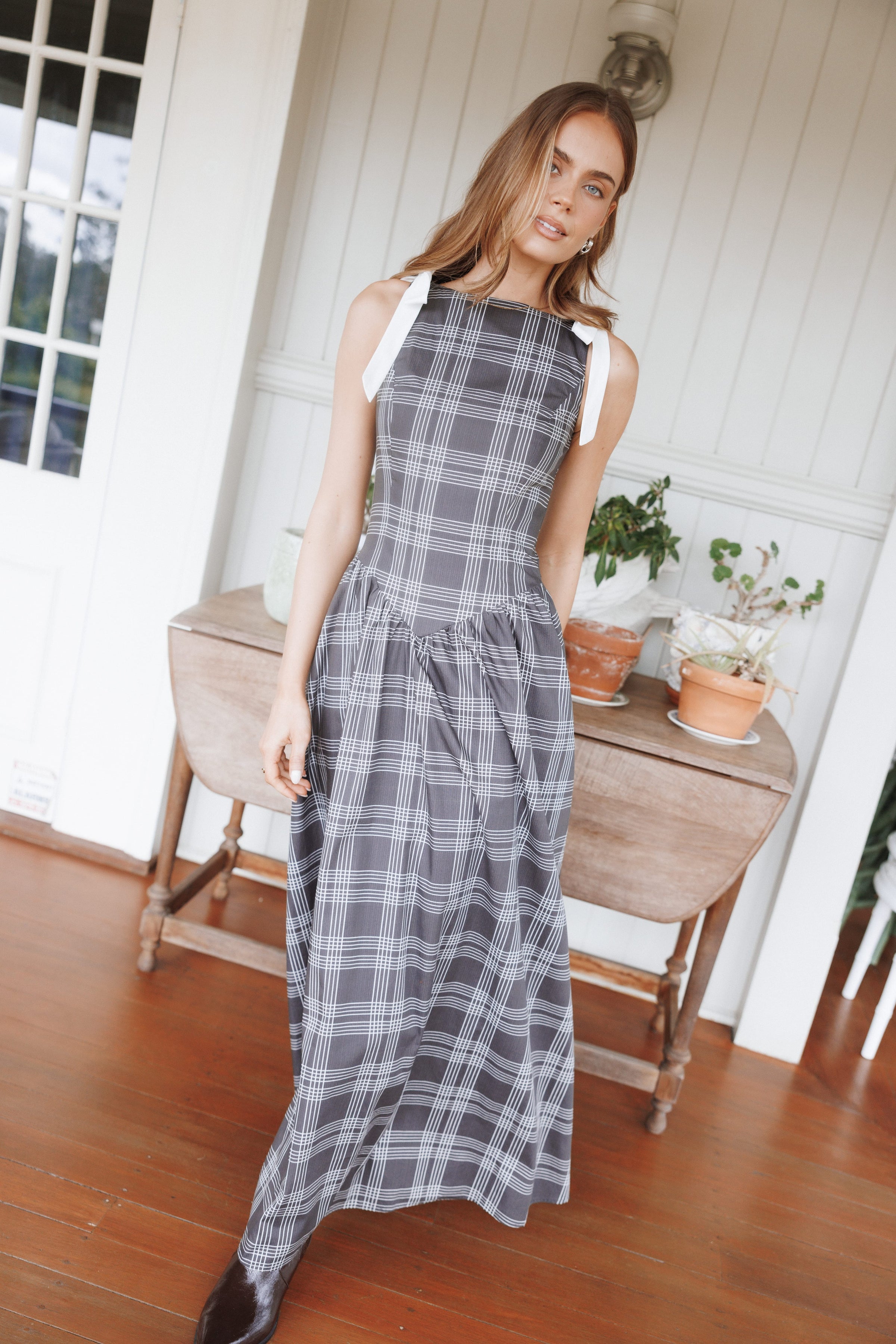 DRESSES Rafaella Maxi Dress - Charcoal Plaid