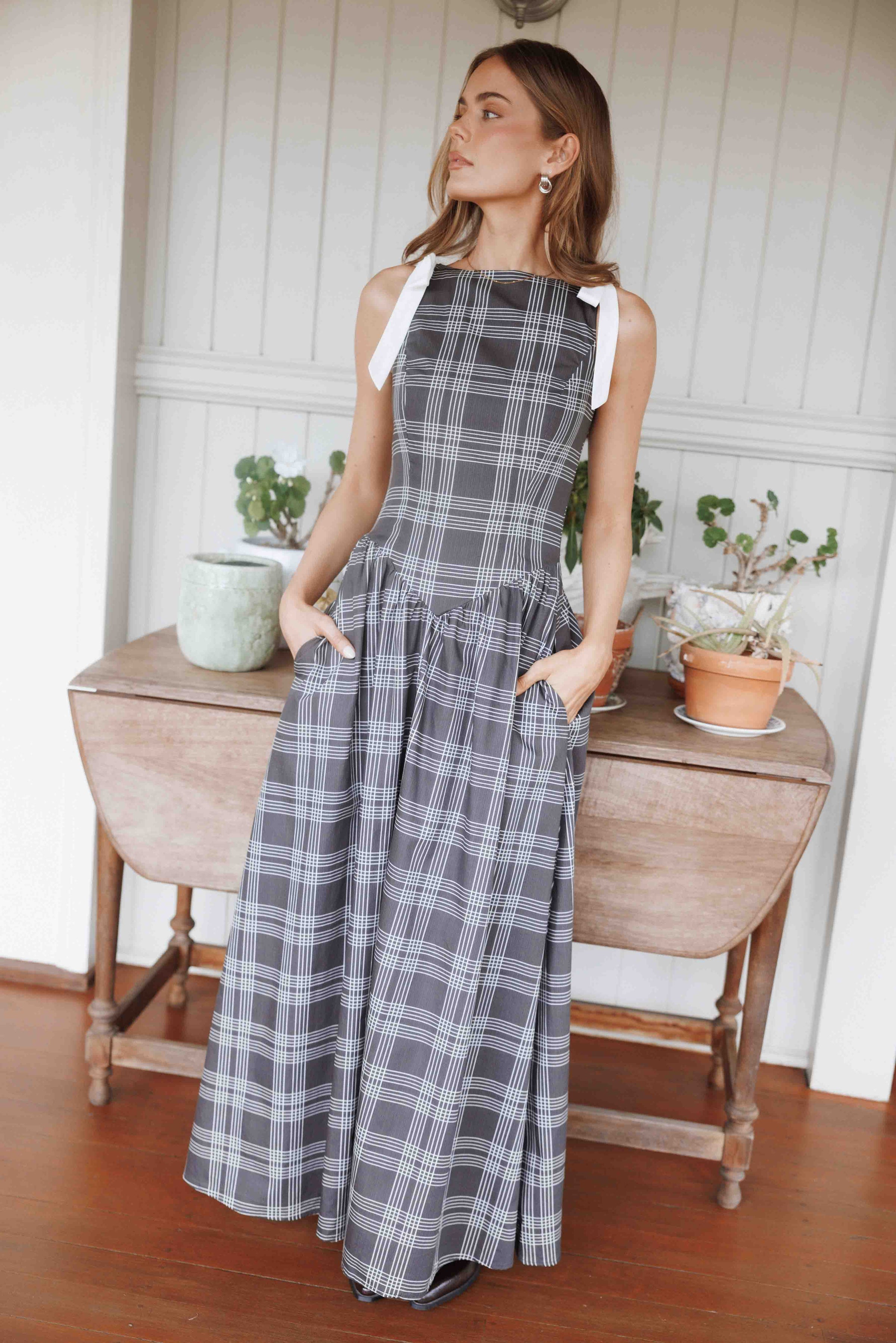 DRESSES Rafaella Maxi Dress - Charcoal Plaid