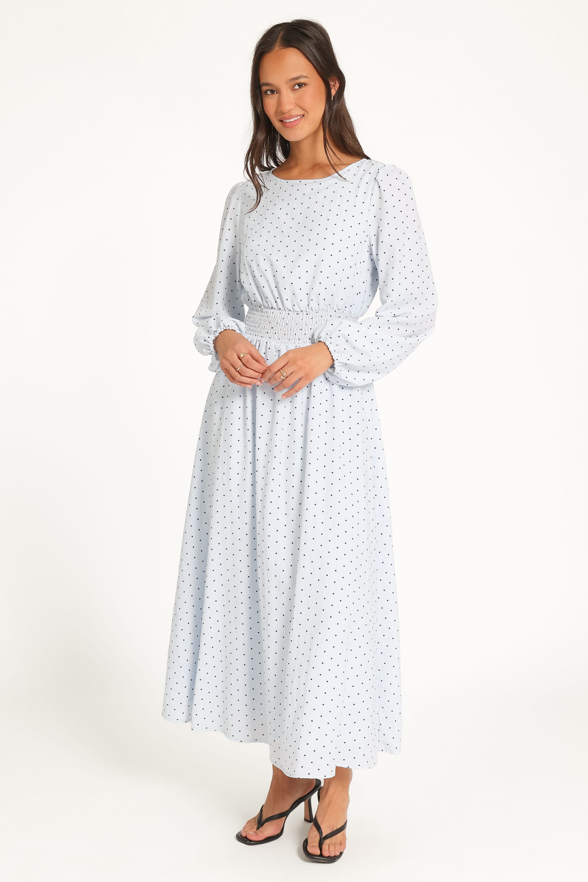 DRESSES Roman Long Sleeve Maxi Dress - Blue Polka Dot
