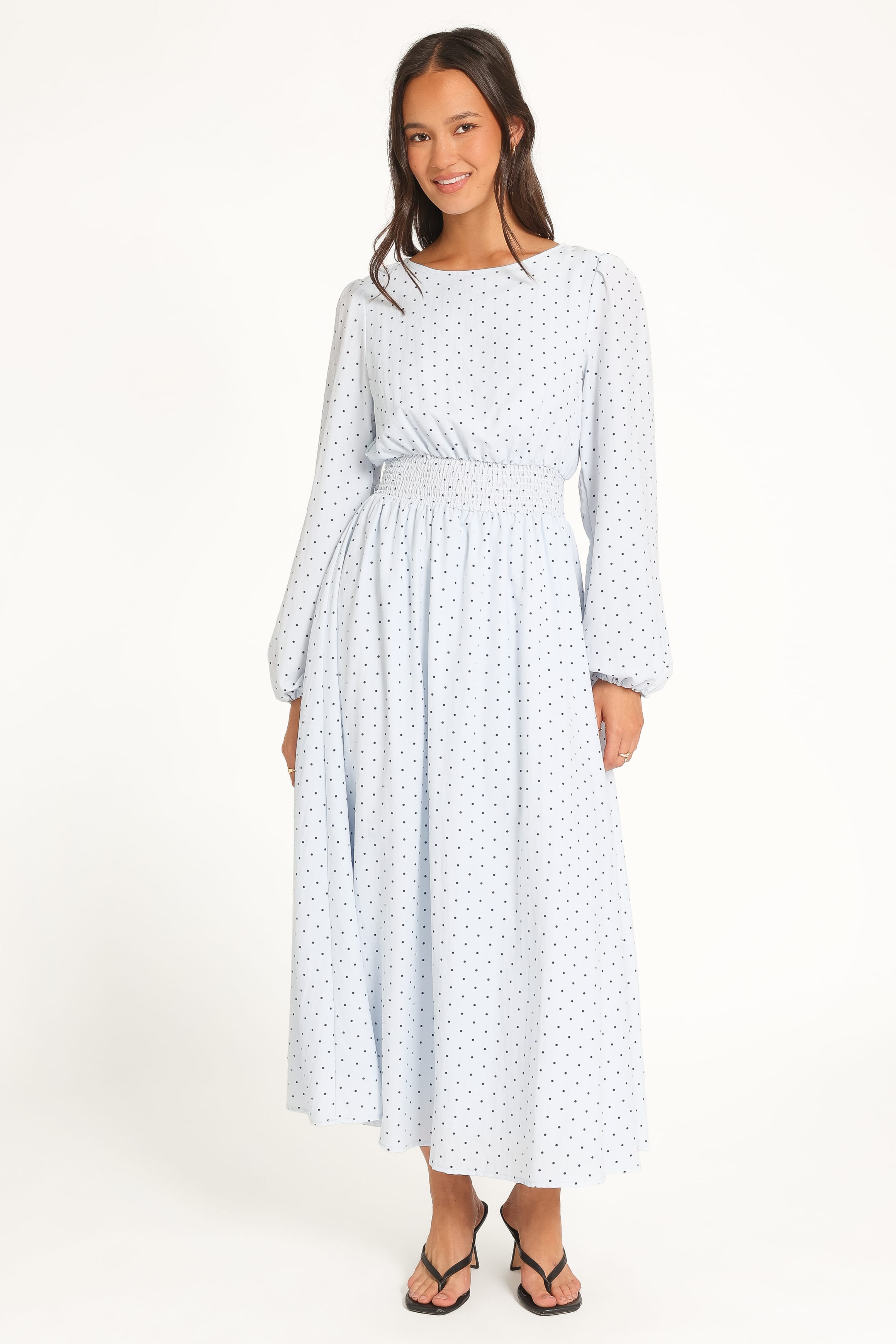 DRESSES Roman Long Sleeve Maxi Dress - Blue Polka Dot
