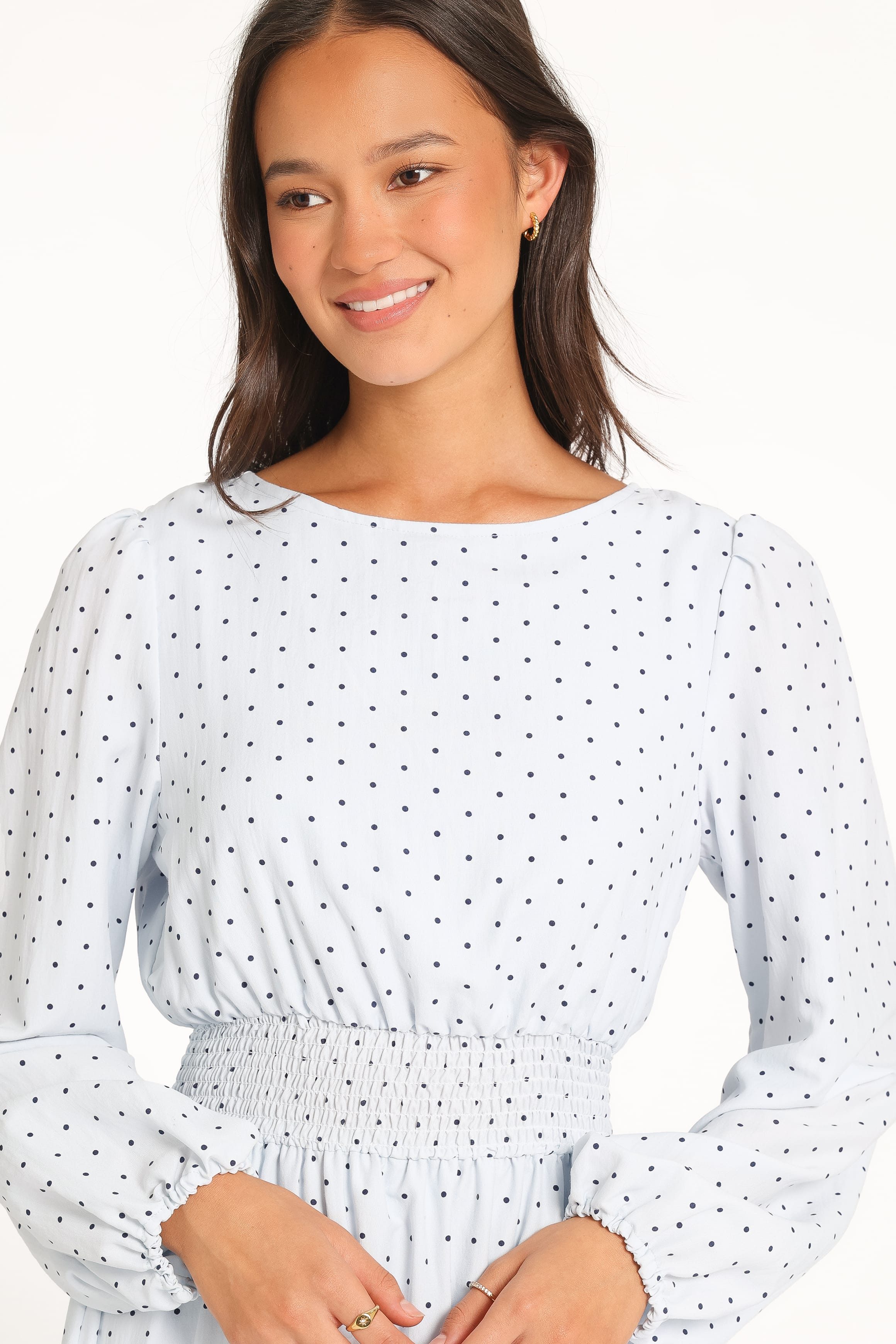 DRESSES Roman Long Sleeve Maxi Dress - Blue Polka Dot