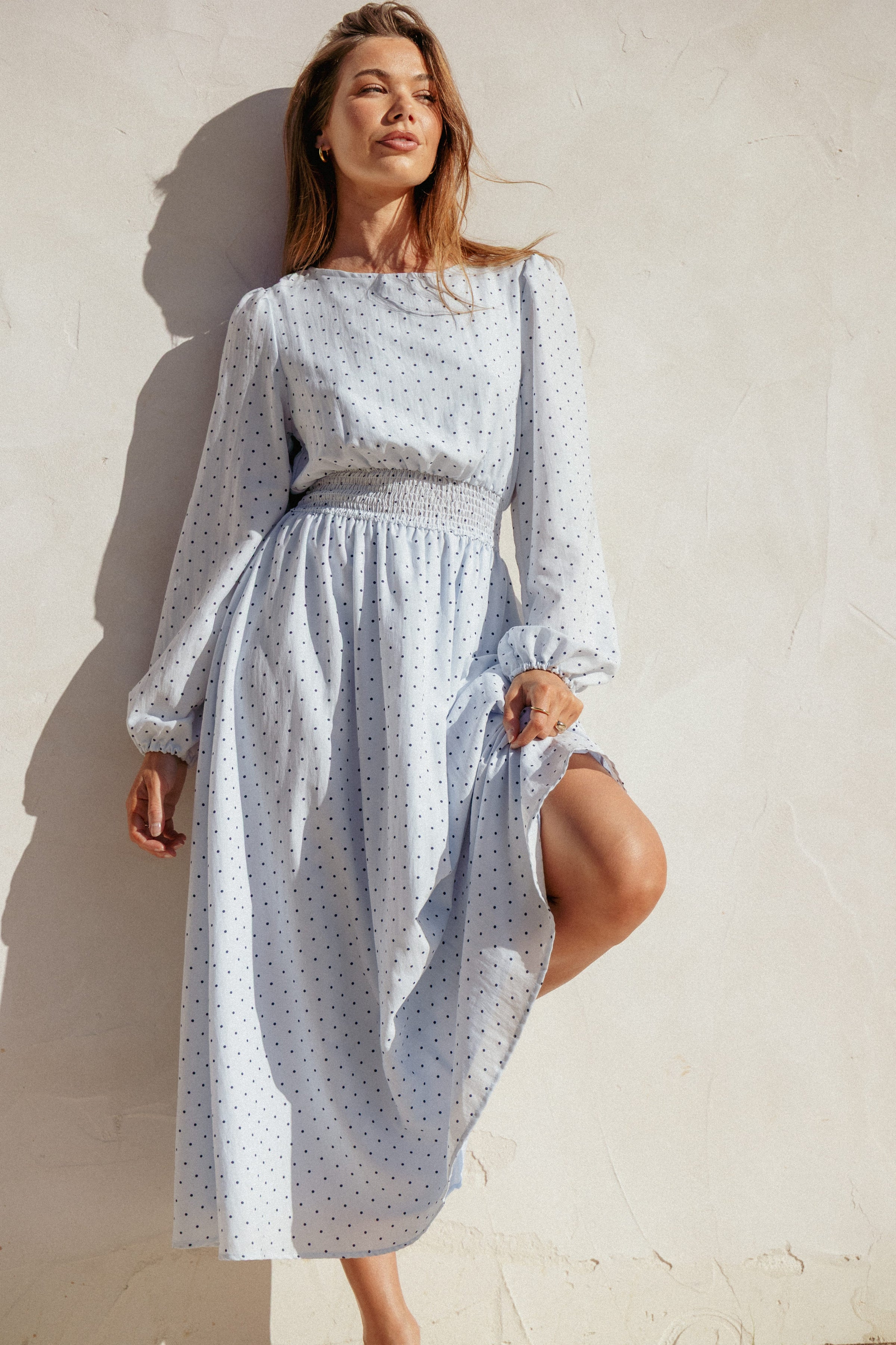 DRESSES Roman Long Sleeve Maxi Dress - Blue Polka Dot