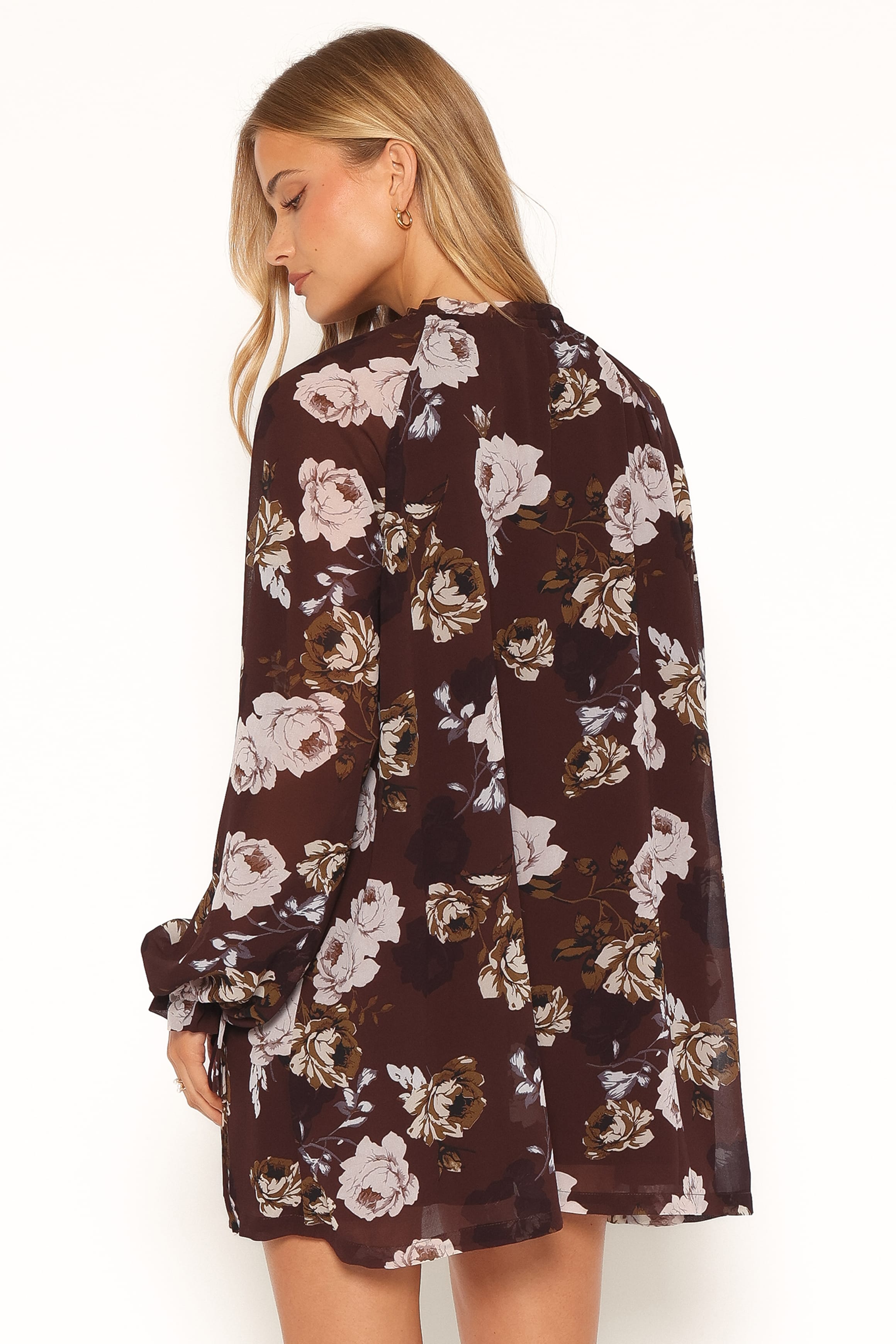 DRESSES Sigrid Tie Cuff Mini Dress - Brown Floral
