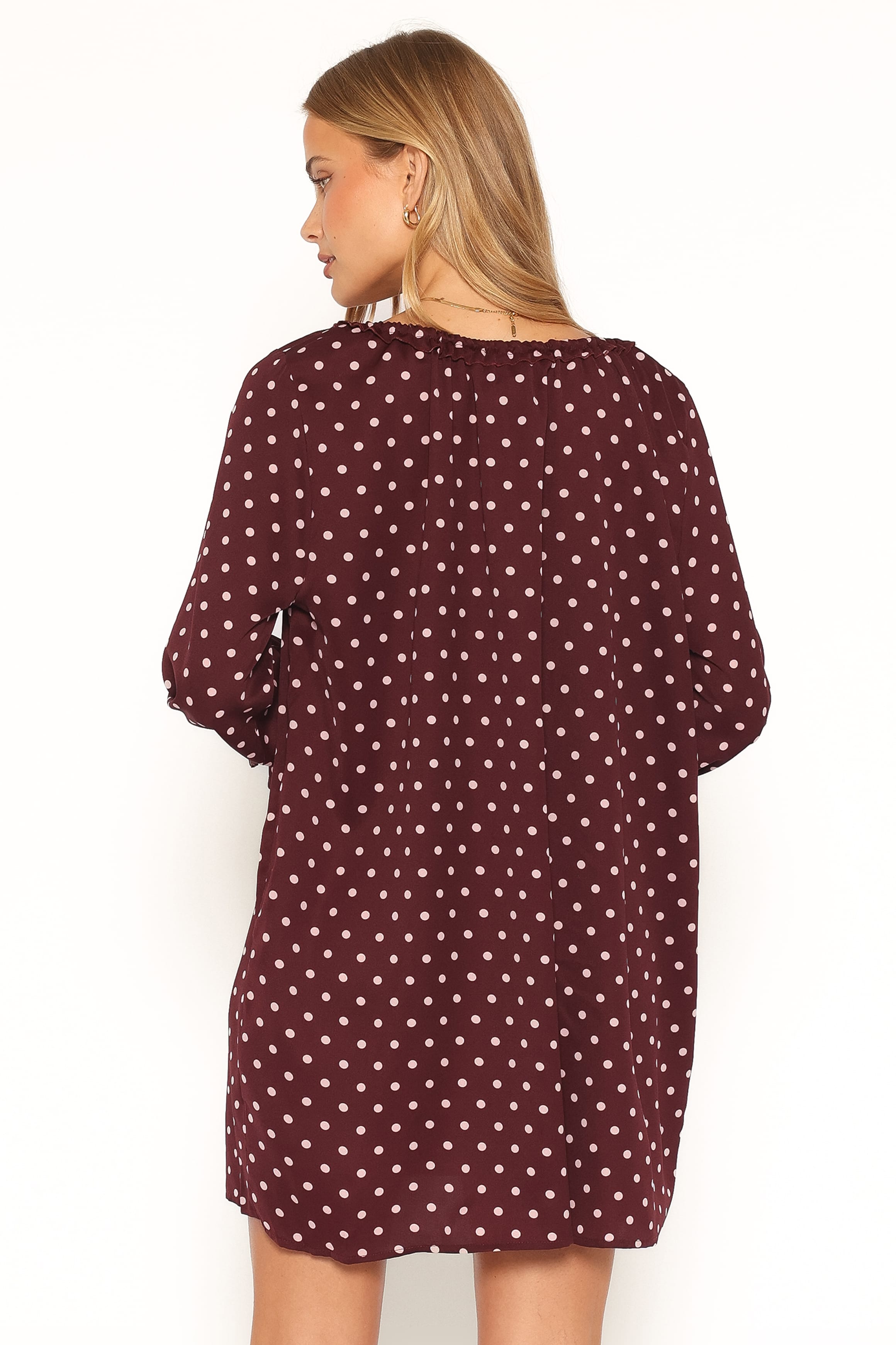 DRESSES Wendy Mini Dress - Burgundy/Pink Polka Dot