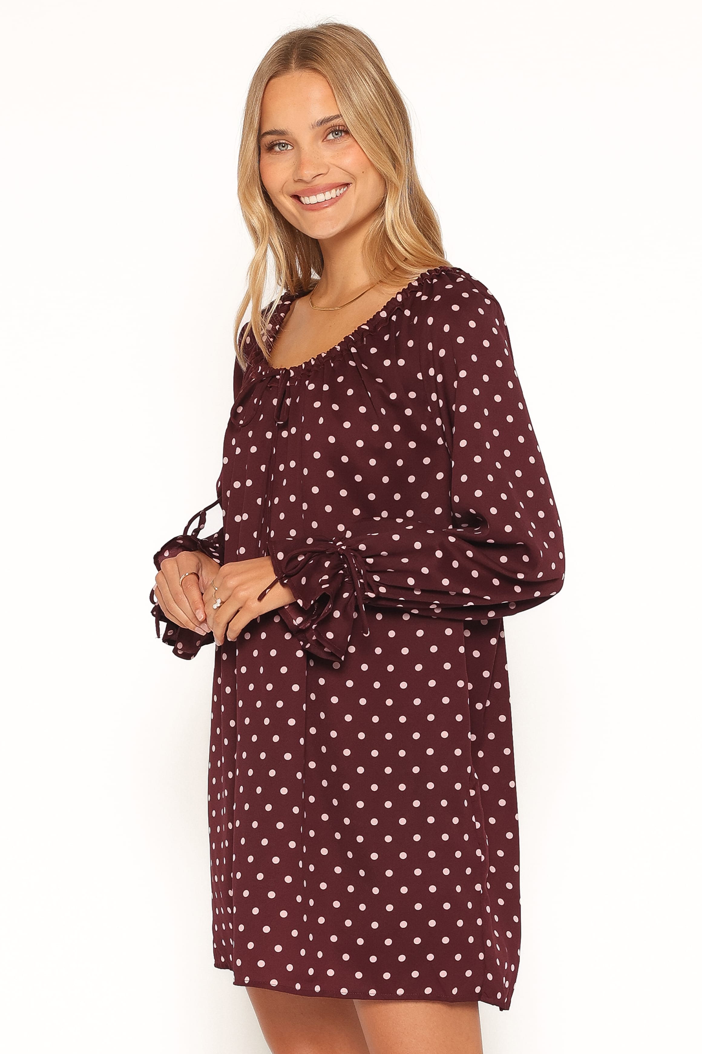 DRESSES Wendy Mini Dress - Burgundy/Pink Polka Dot
