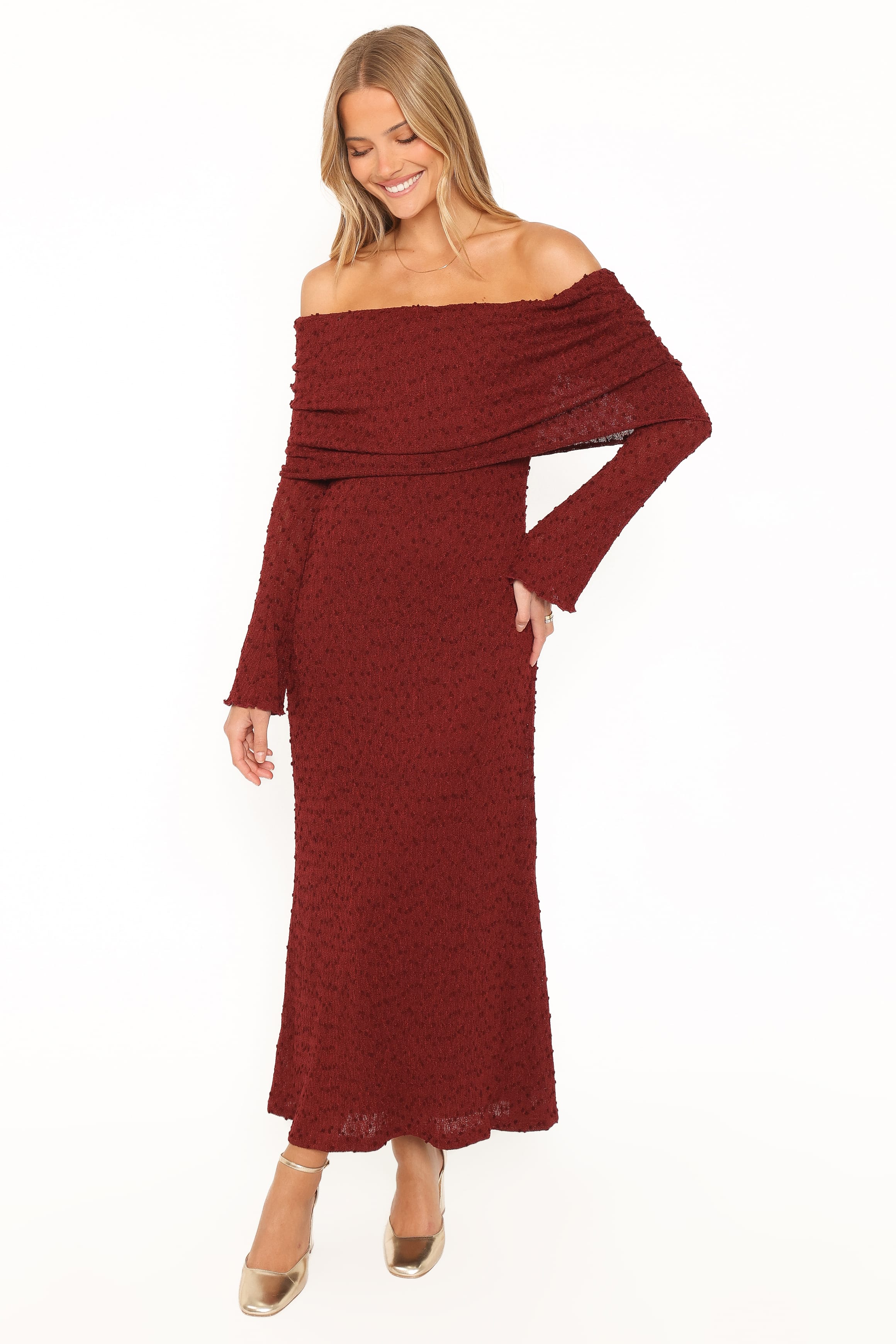 DRESSES Wilma Off Shoulder Dress - Burgundy
