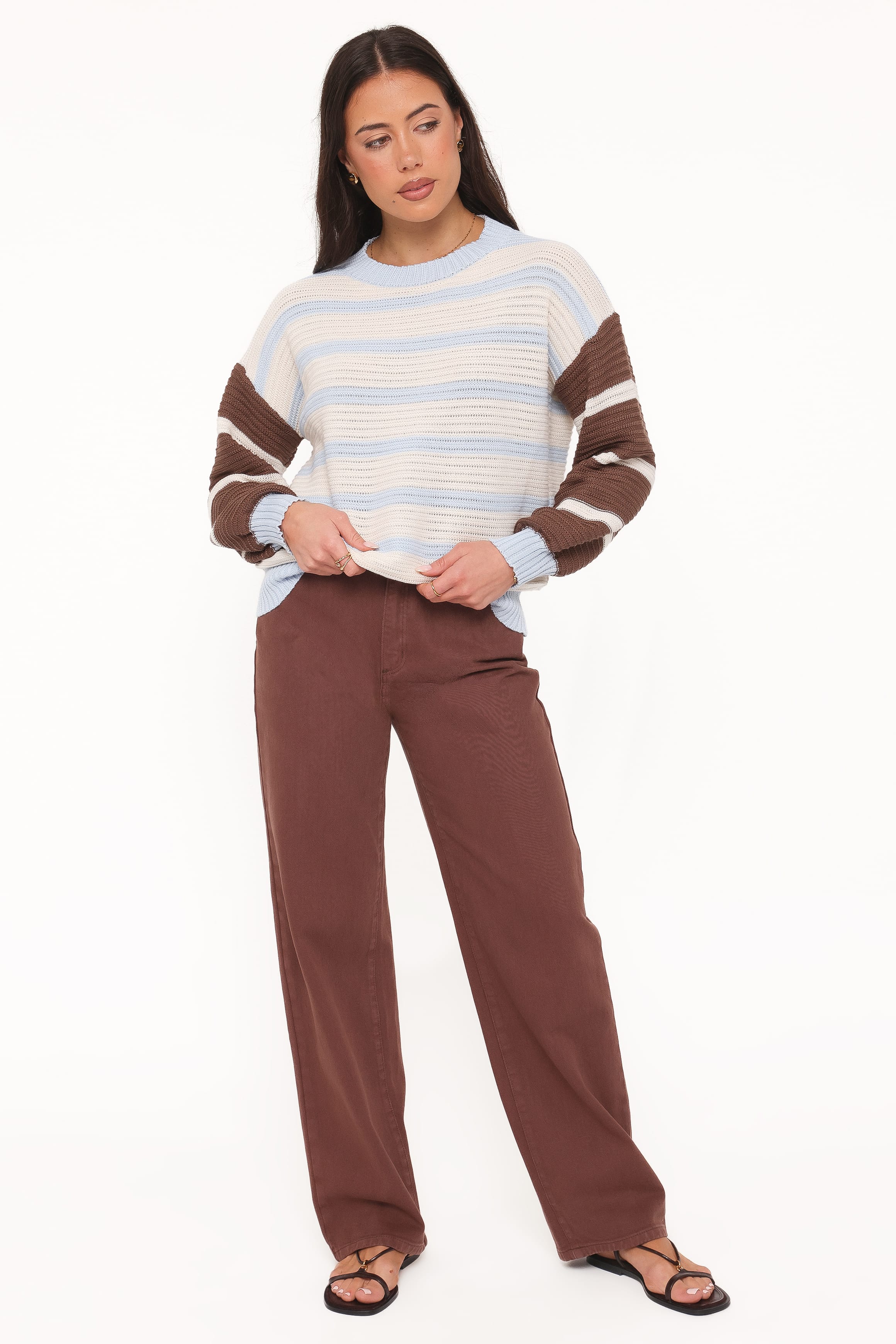 KNITWEAR Anicia Colorblock Stripe Sweater - Chocolate Blue