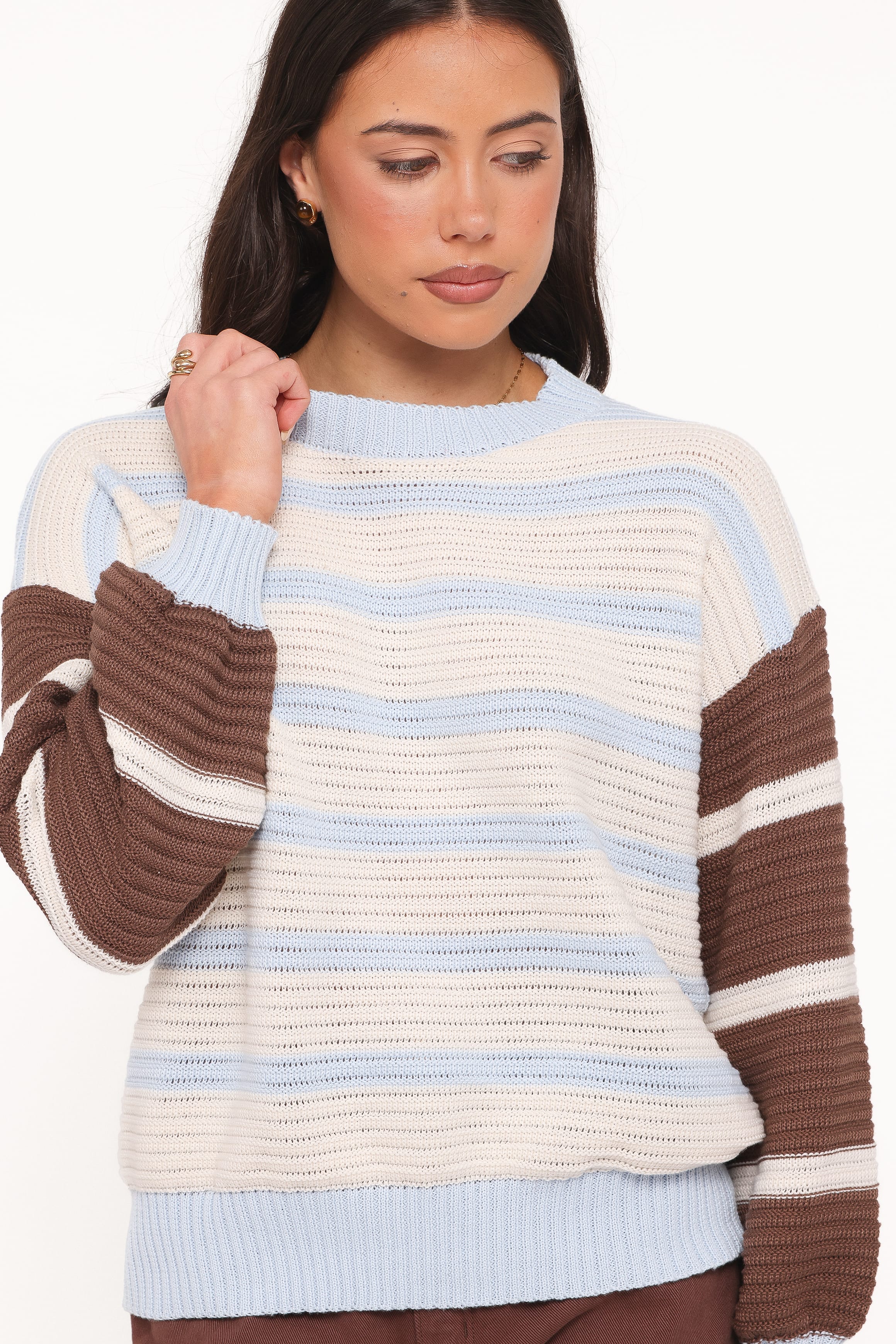 KNITWEAR Anicia Colorblock Stripe Sweater - Chocolate Blue