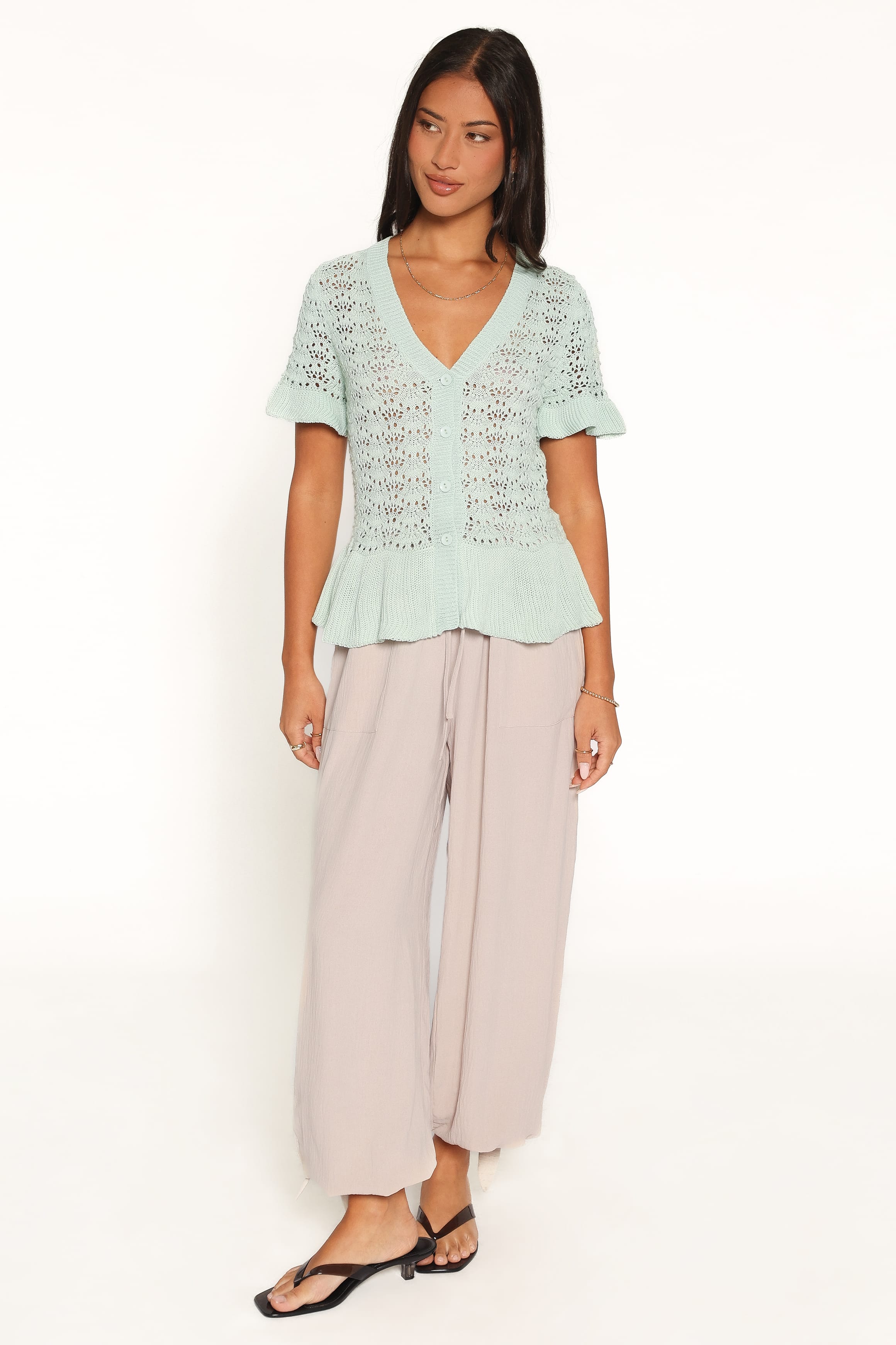 KNITWEAR Bennie Peplum Cardigan Top - Green