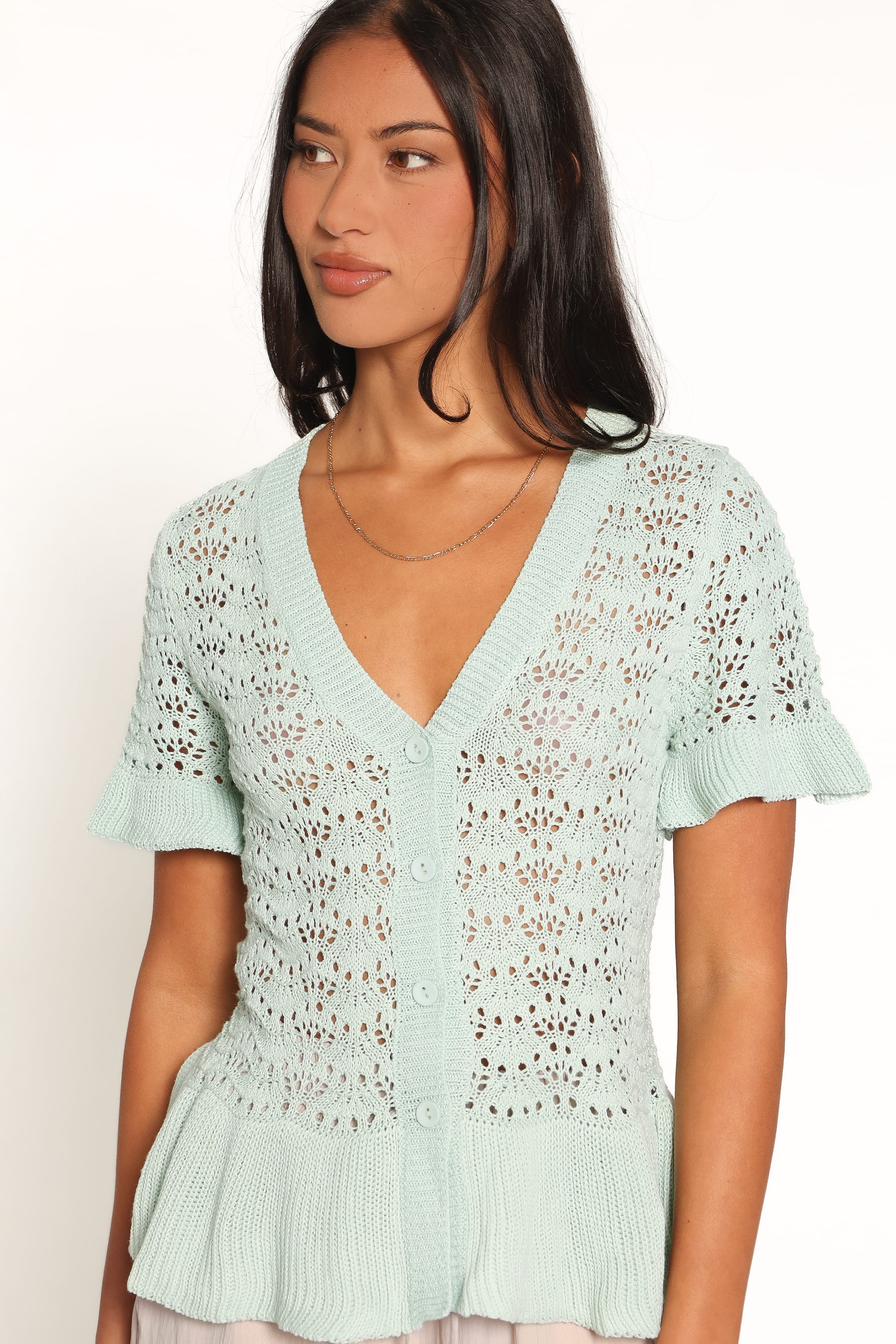 KNITWEAR Bennie Peplum Cardigan Top - Green