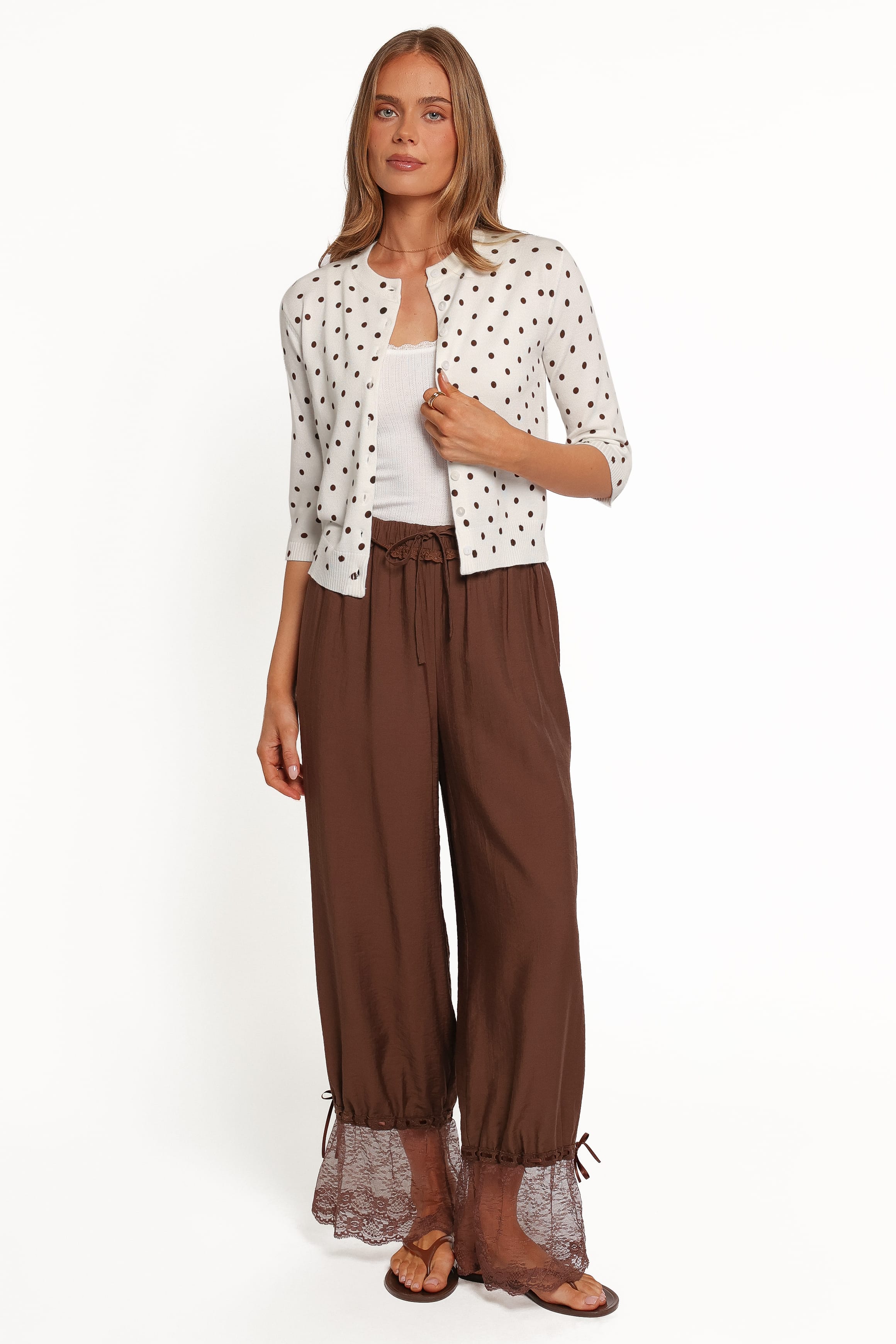 KNITWEAR Benson 3/4 Sleeve Cardigan - White Polka Dot