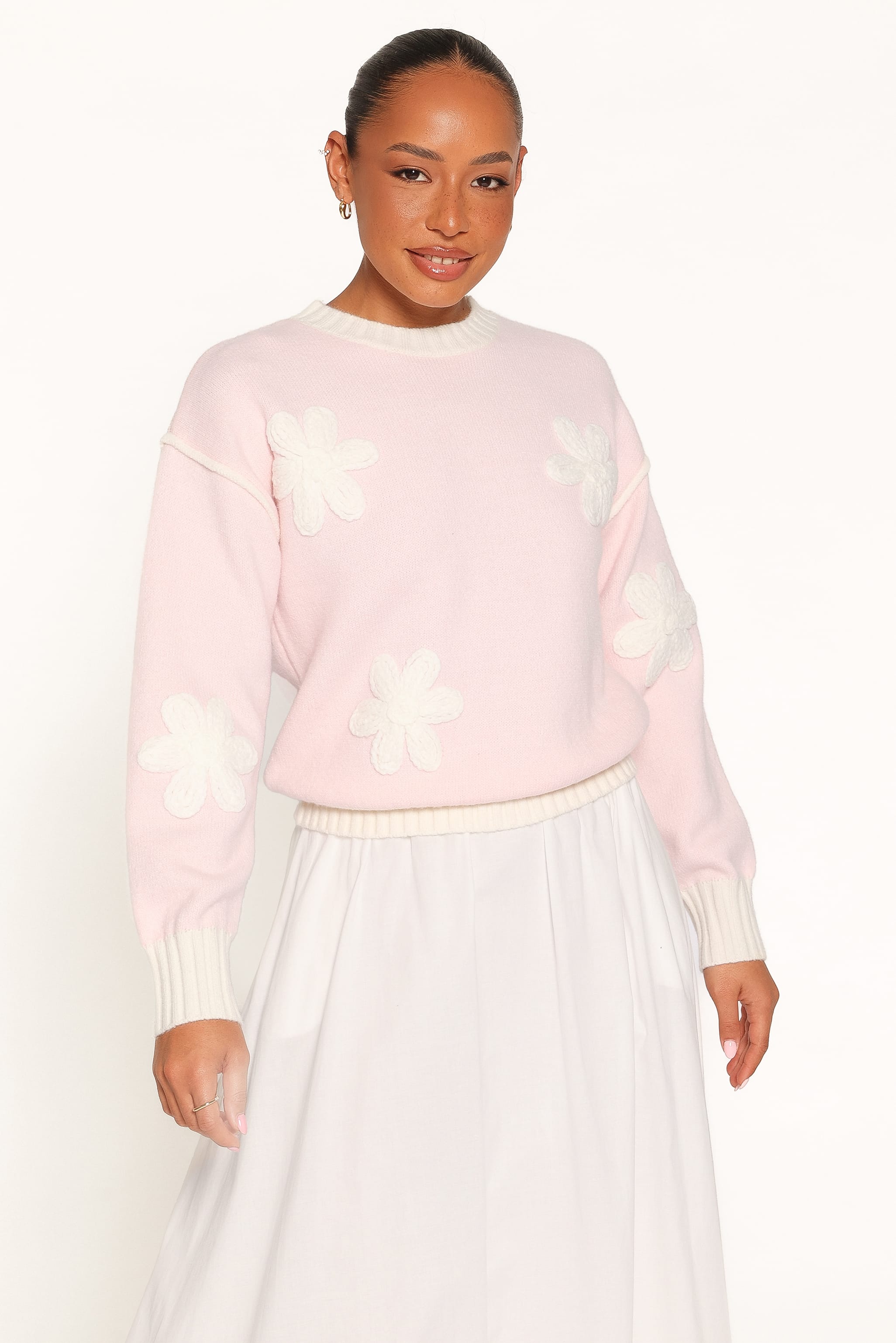 KNITWEAR Calypso Floral Sweater - Pale Pink