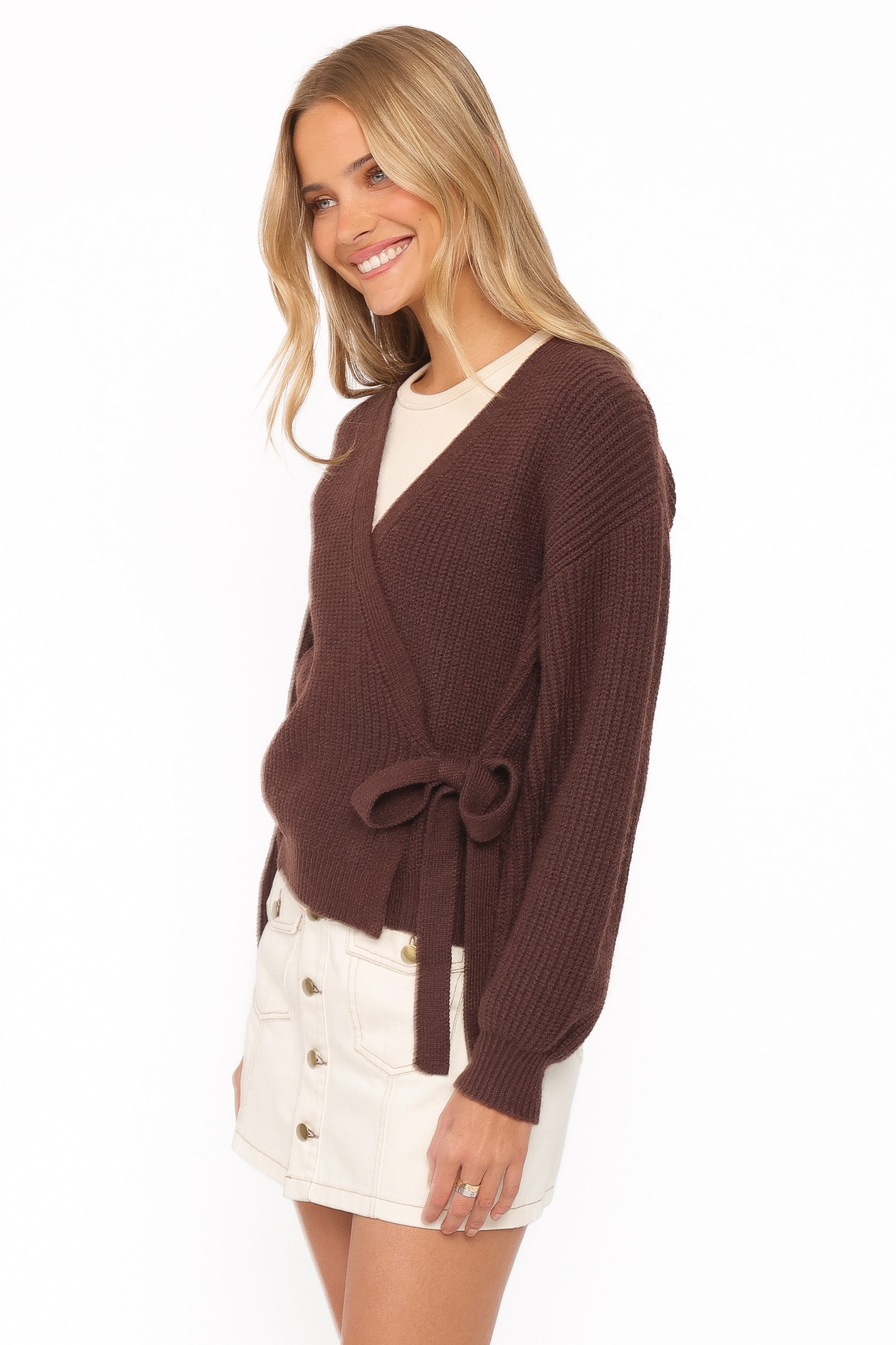 KNITWEAR Edwards Wrap Cardigan - Chocolate