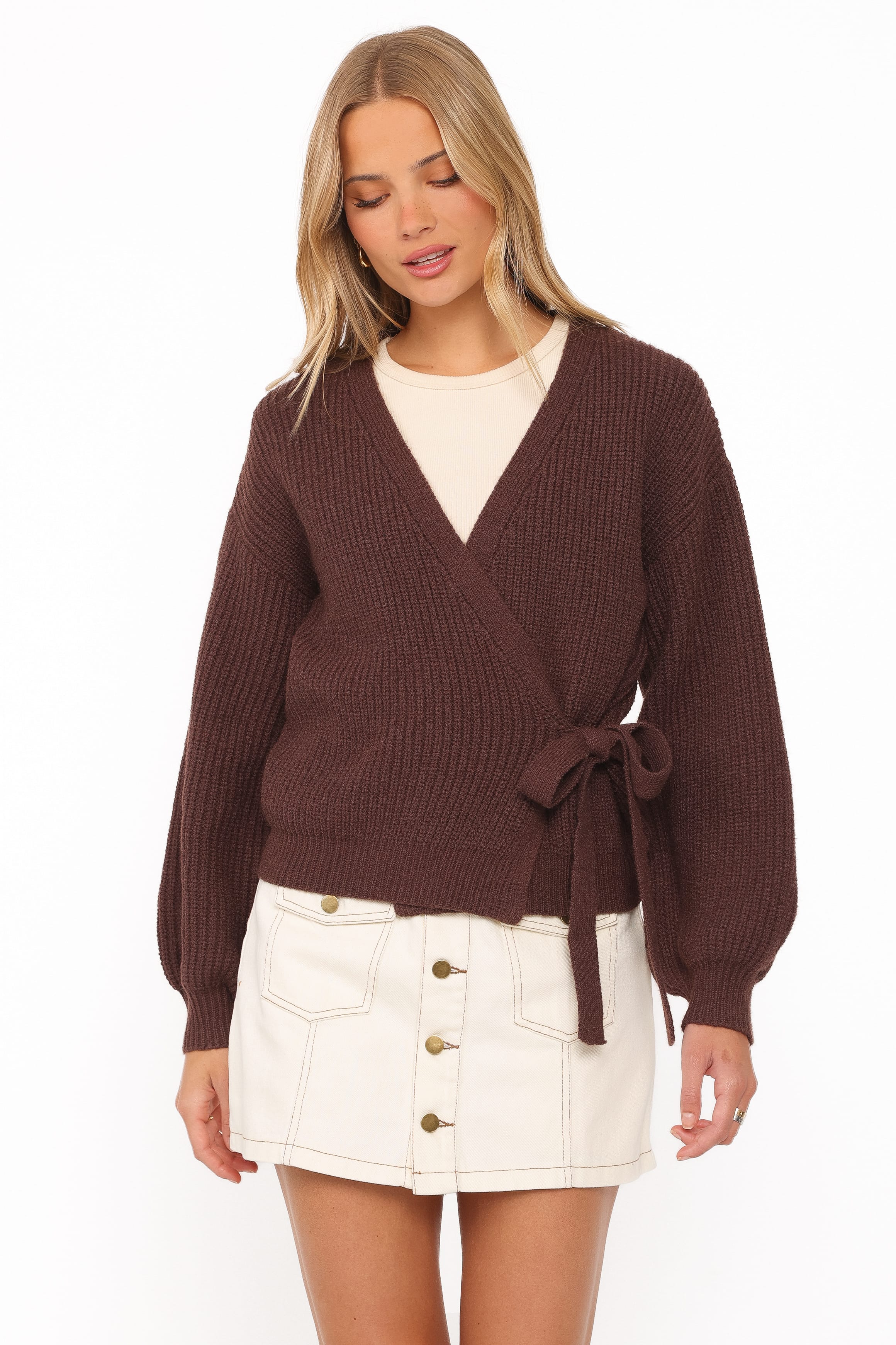 KNITWEAR Edwards Wrap Cardigan - Chocolate
