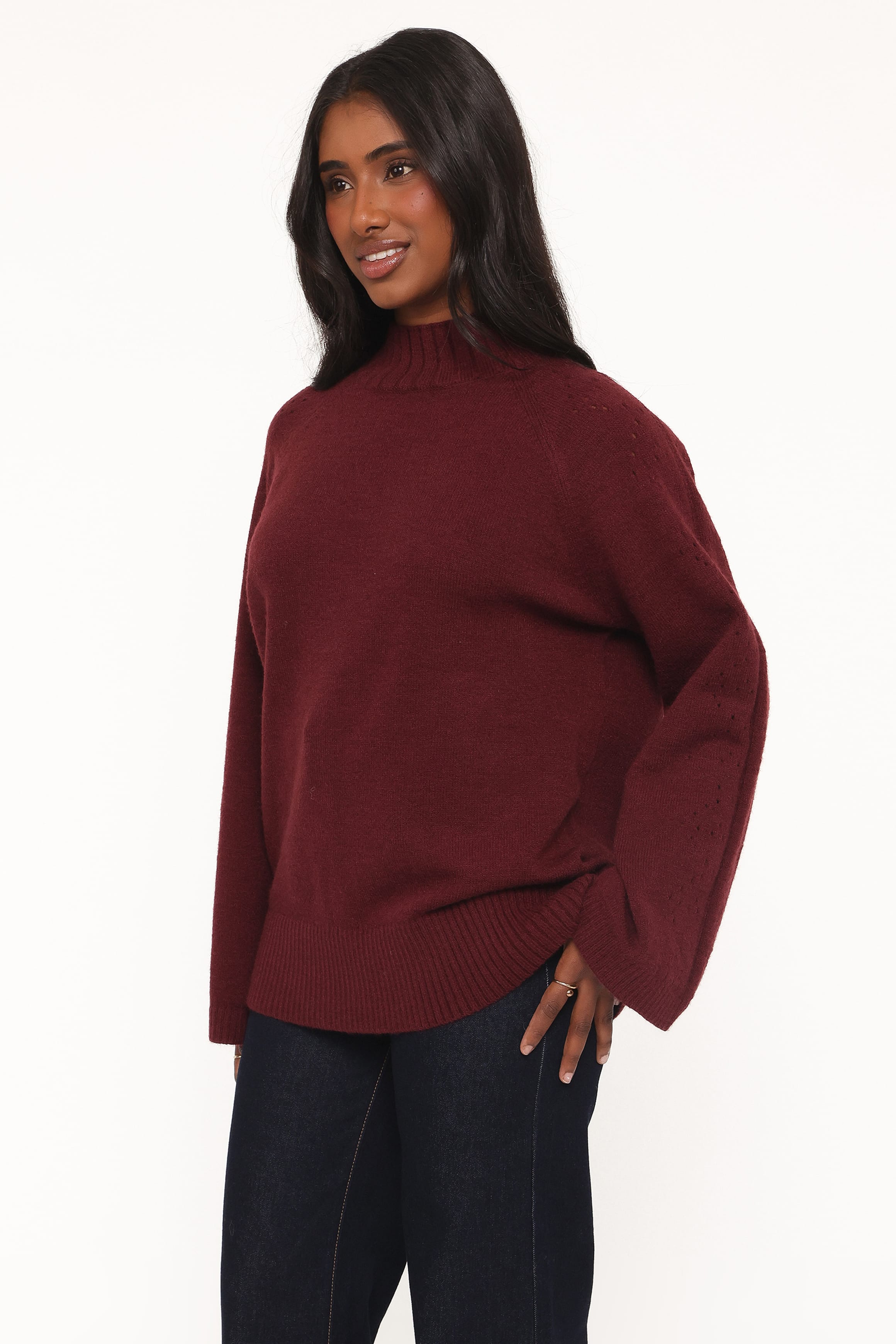 KNITWEAR Gillian Pointelle Oversized Sweater - Burgundy