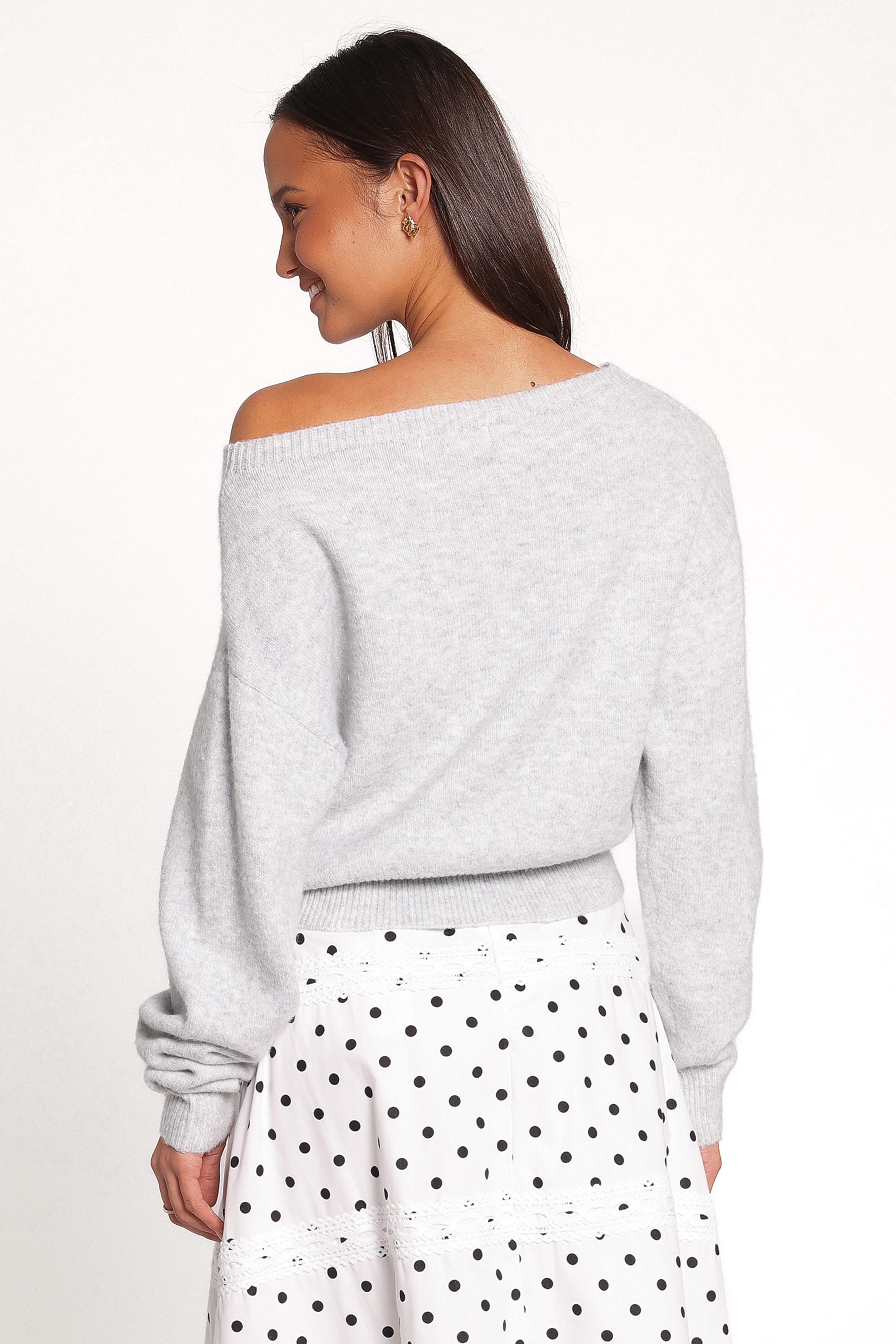 KNITWEAR Justin Off Shoulder Sweater - Light Grey