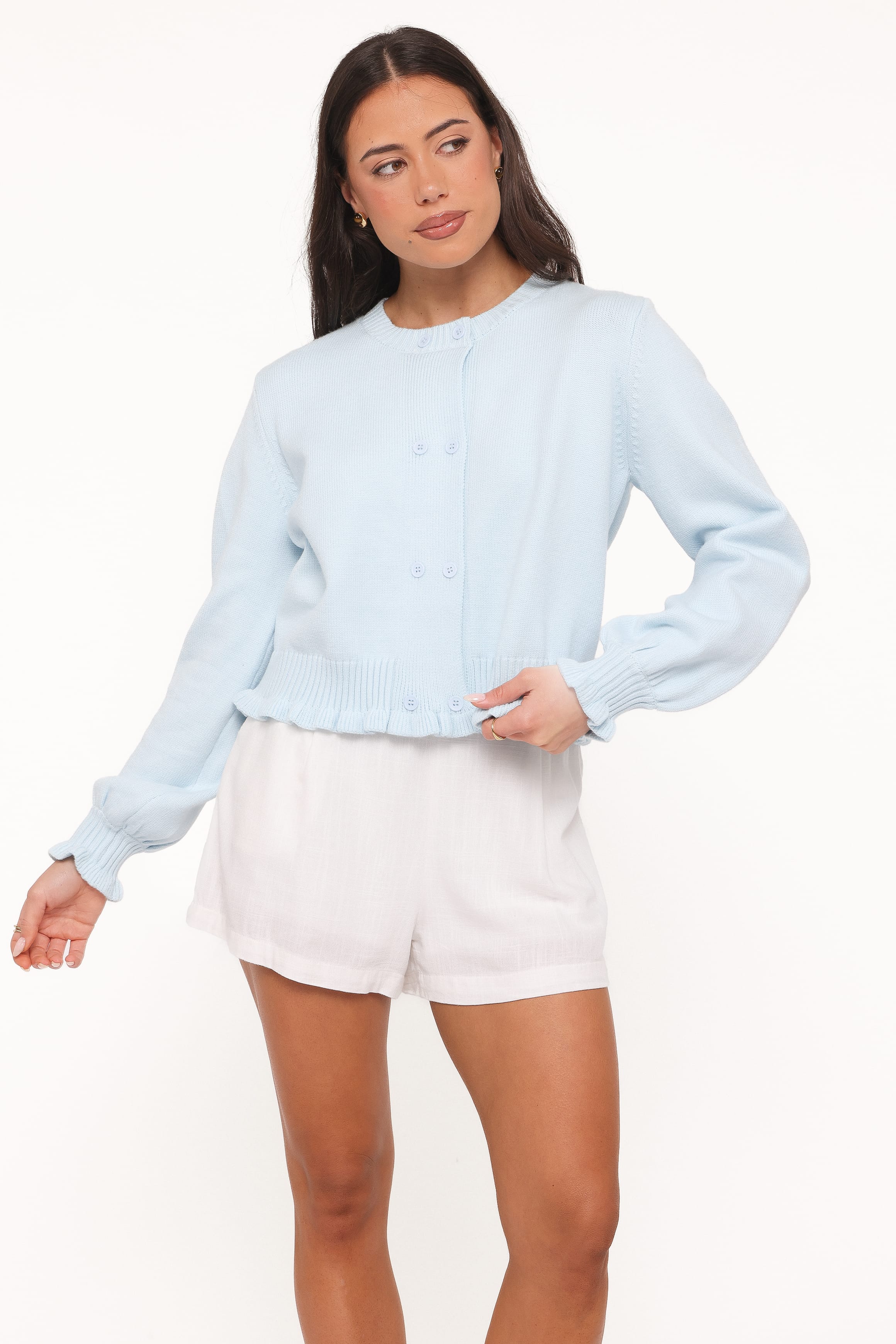 KNITWEAR Marjorie Frill Cardigan - Pale Blue