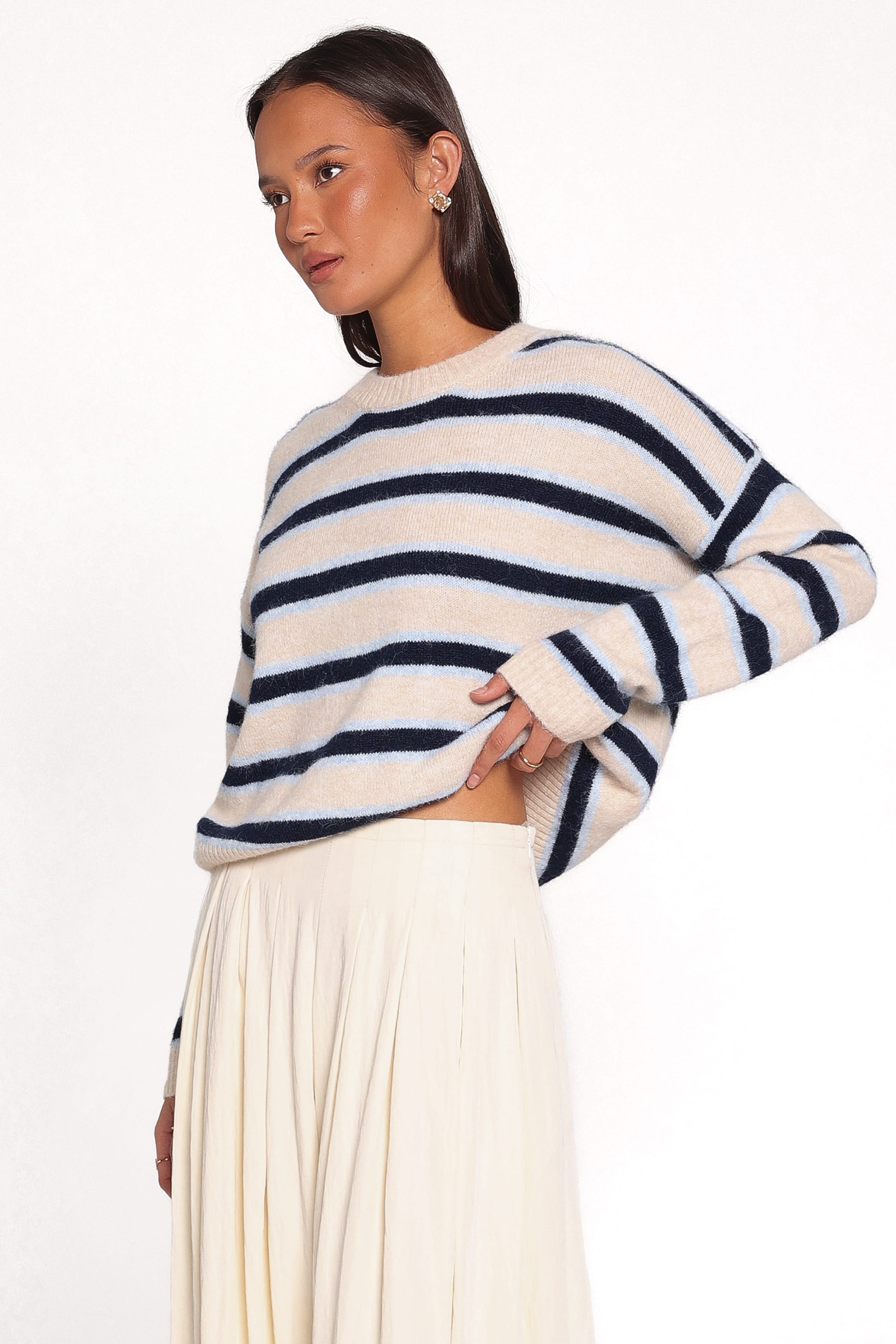 KNITWEAR Renae Knit Sweater - White Blue Stripe