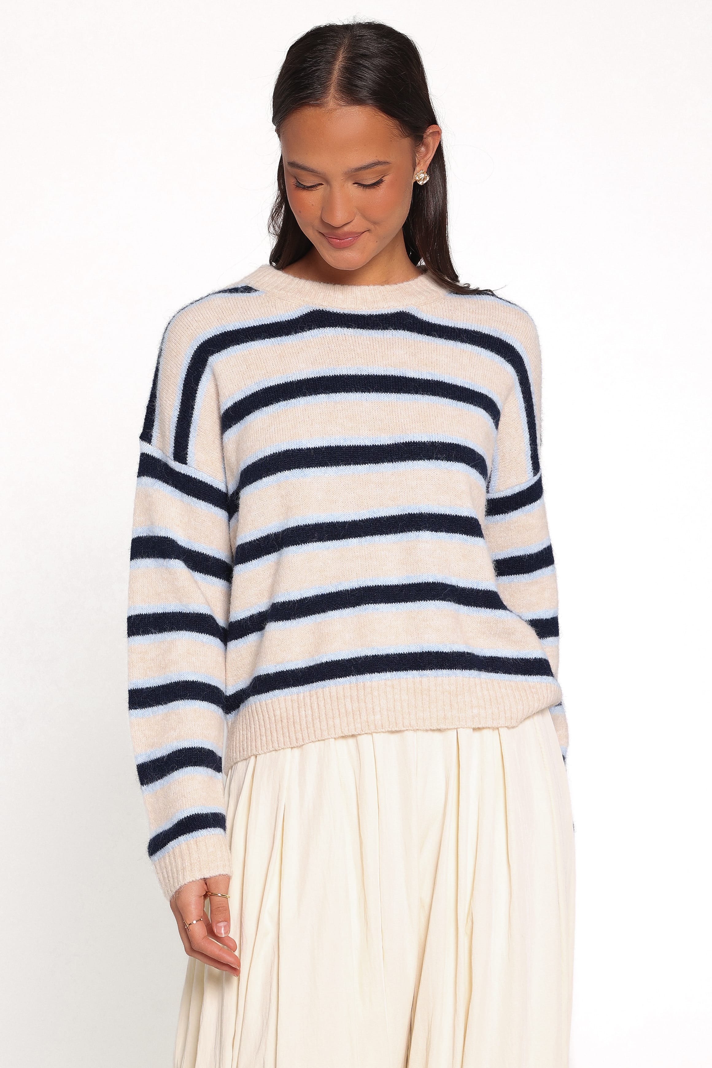 KNITWEAR Renae Knit Sweater - White Blue Stripe