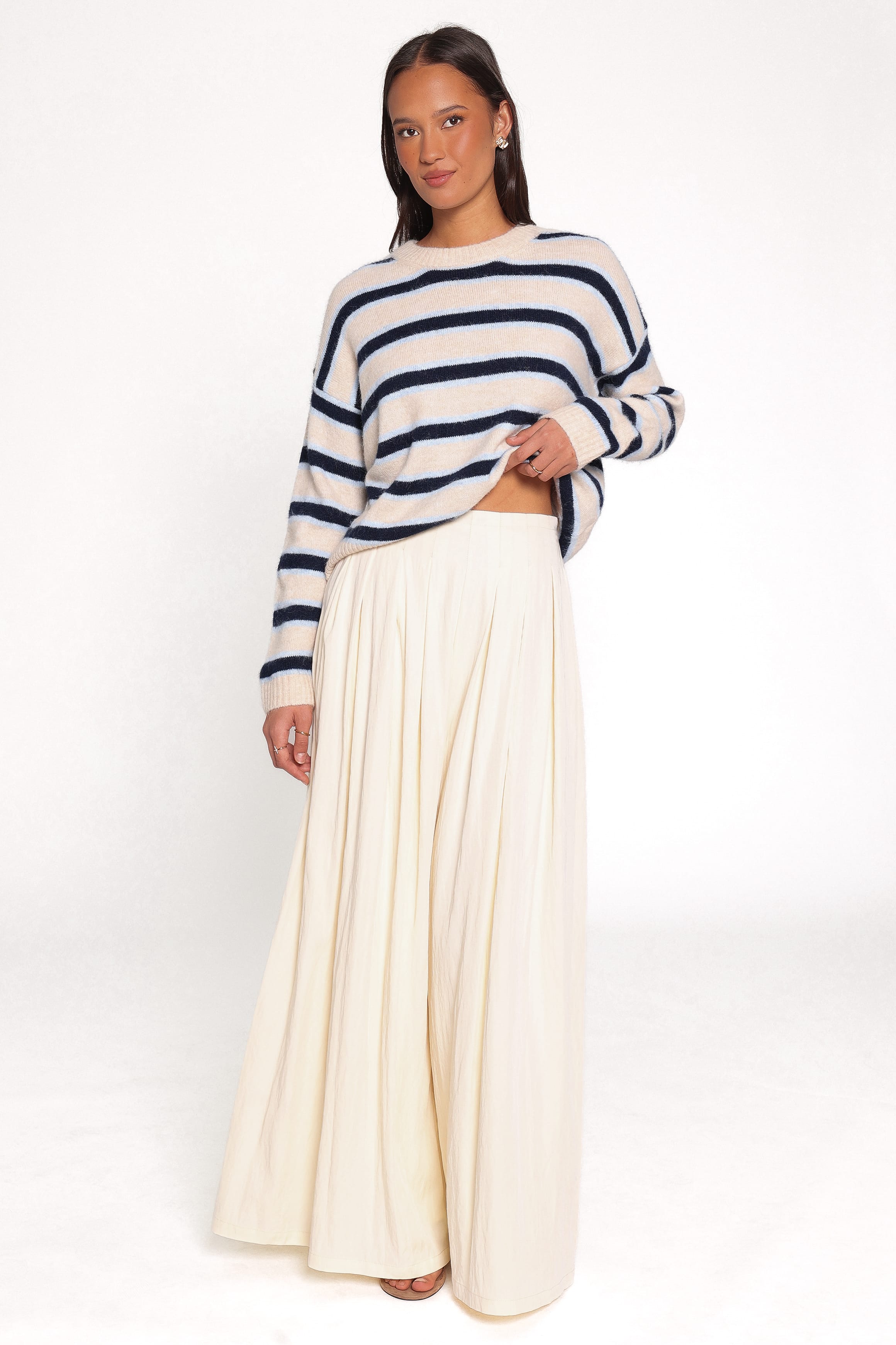 KNITWEAR Renae Knit Sweater - White Blue Stripe