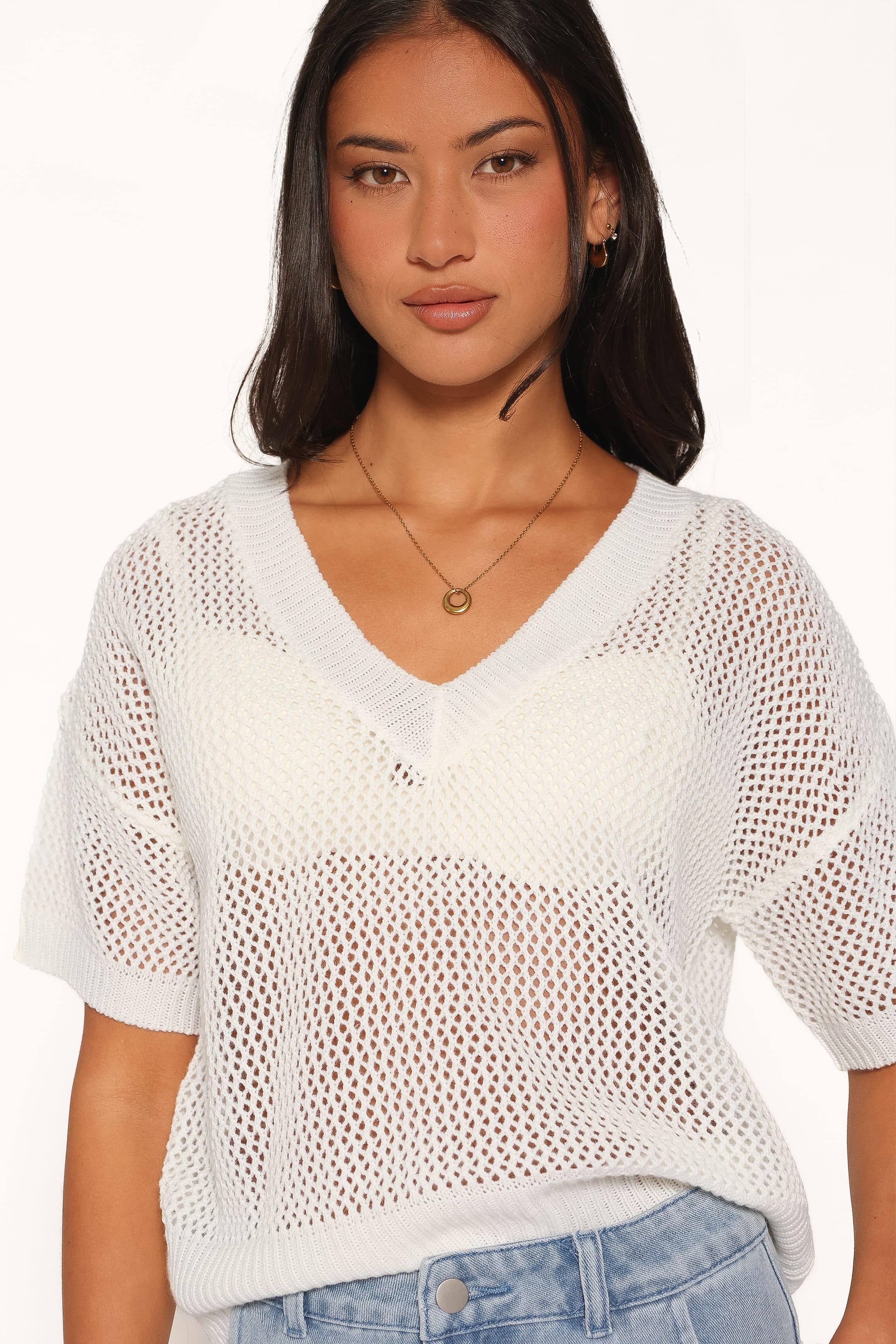 KNITWEAR Ronda Open Knit Top - White