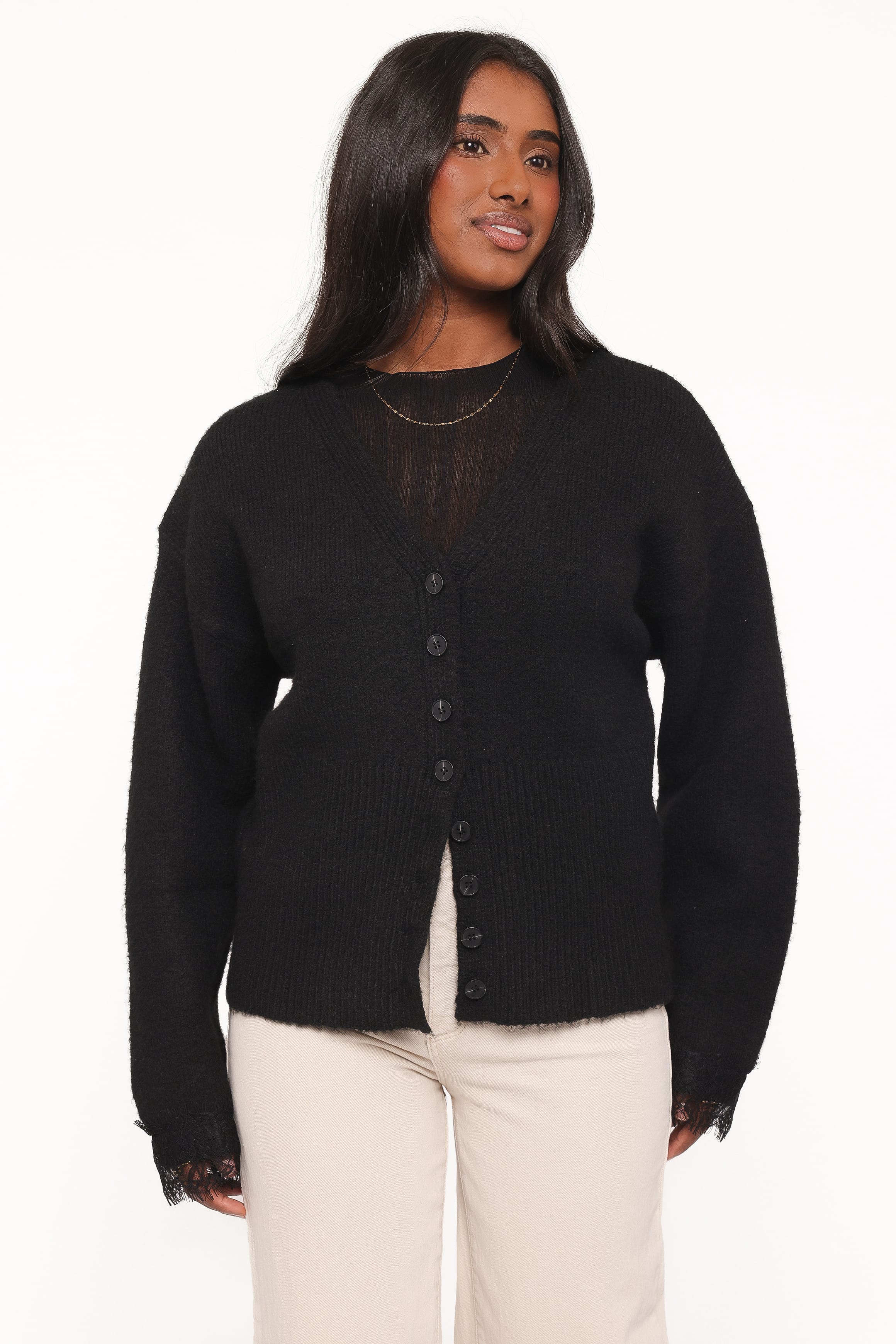 KNITWEAR Salome Lace Trimmed Cardigan - Black