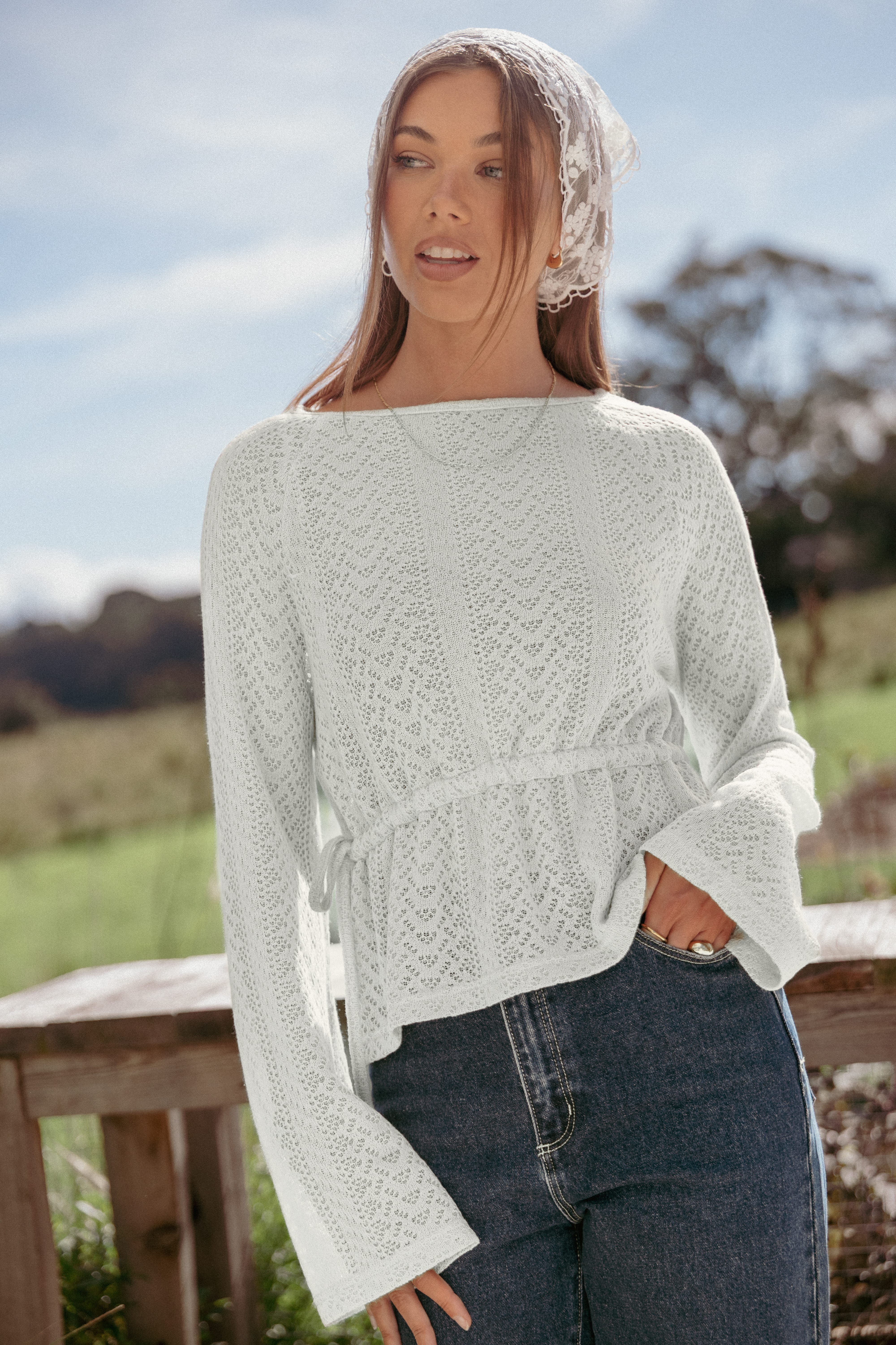 KNITWEAR Saorla Lightweight Pointelle Sweater - Sage